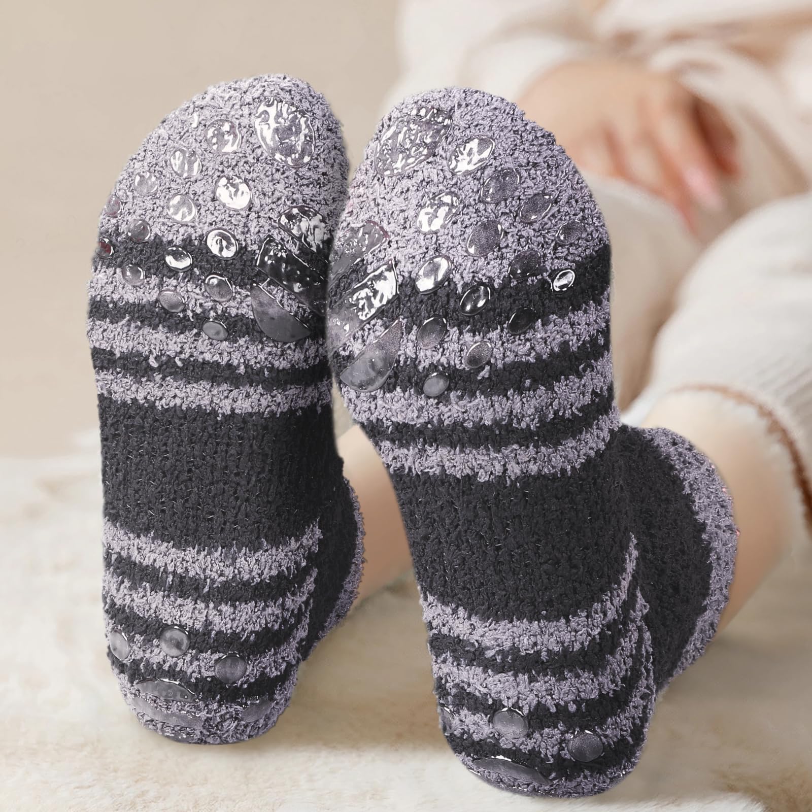 **Men's Fuzzy Fluffy Slipper Socks - Cozy Non-Slip Ankle Socks for Home, Hospital & Indoor Use - 5 Pairs - Perfect for Relaxing & Comfort**