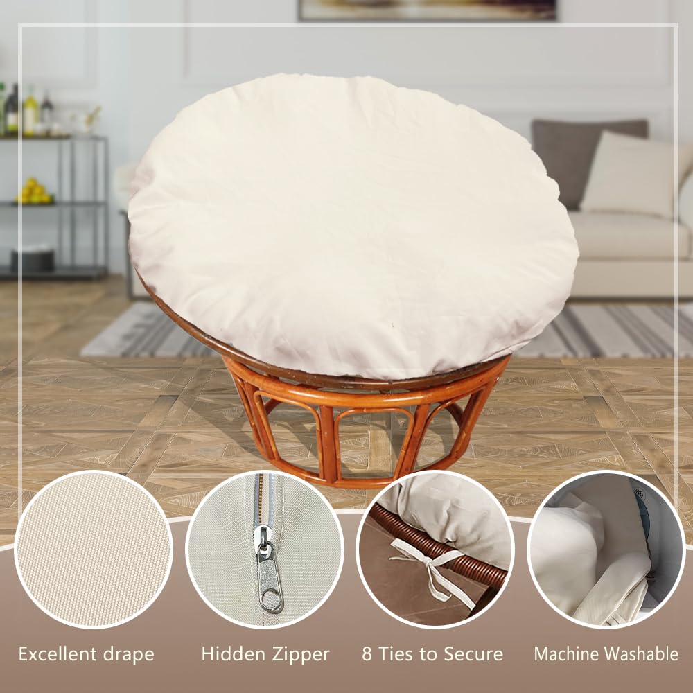 Water Resistant Papasan Chair Cushion Cover - Soft Machine Washable Outdoor/Indoor Round Egg Chair Cover (50in, Khaki) | Durable & Skin-Friendly for Patio, Sunroom & Nursery Decor
