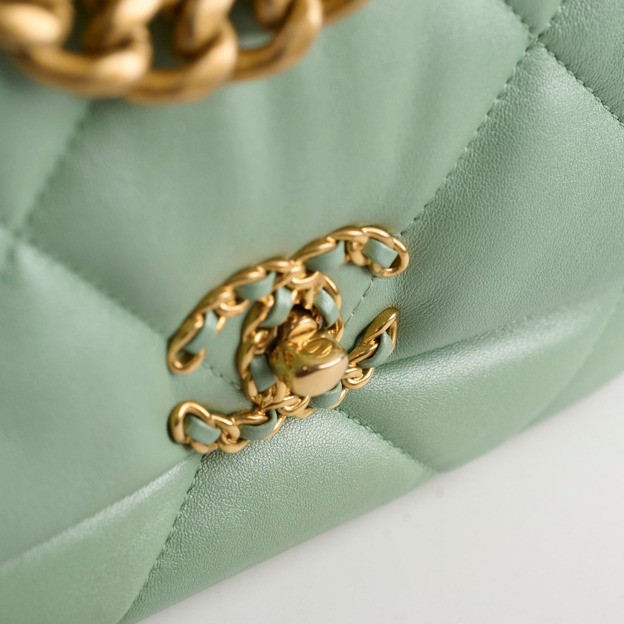 Chanel Small 19 Handbag Iridescent Green Leather Crossbody Bag with Microchip - Perfect for Evening Parties, Date Nights & Luxury Fashion Accessories