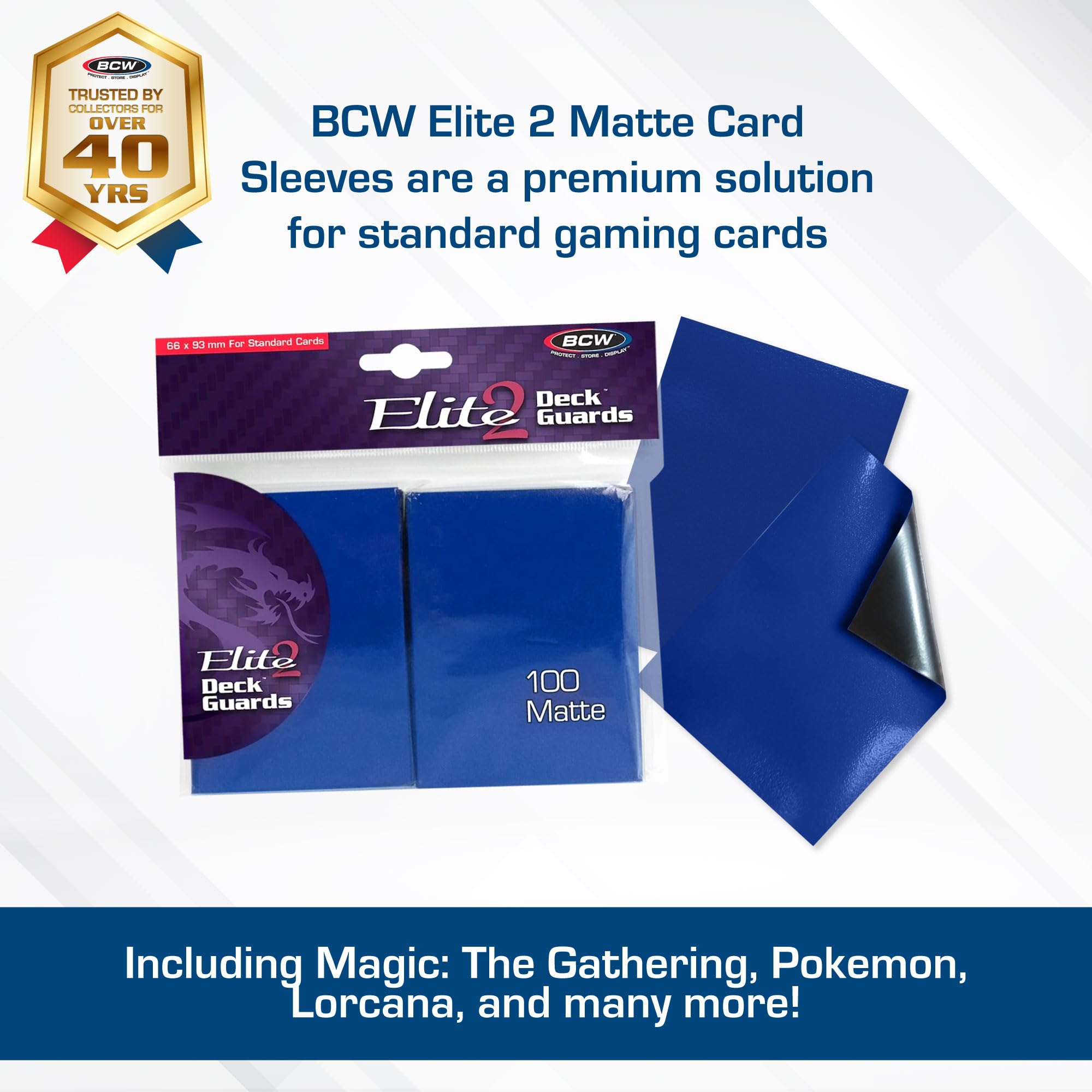 BCW Elite2 Matte Card Sleeves - 100 Pack | Anti-Glare & Textured Back | Fits Standard 2.5