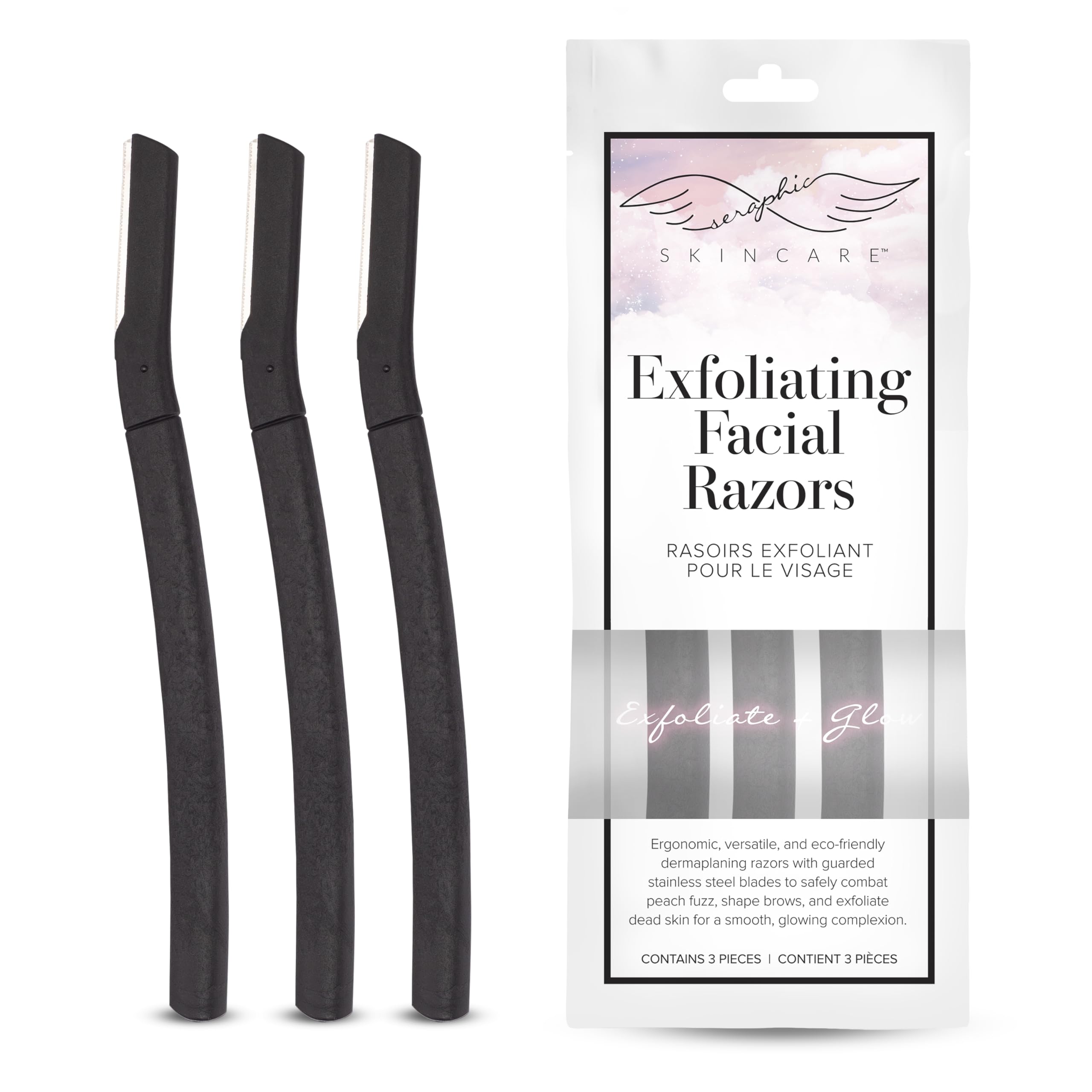 Seraphic Skincare Exfoliating Facial Razors (3 Pack) - Dermaplaning Tool for Eyebrows, Peach Fuzz & Dead Skin Removal - Women's Face Razor with Wheat Straw Handle & Swedish Stainless Steel Blades - Perfect for At-Home Spa Days & Pre-Makeup Prep