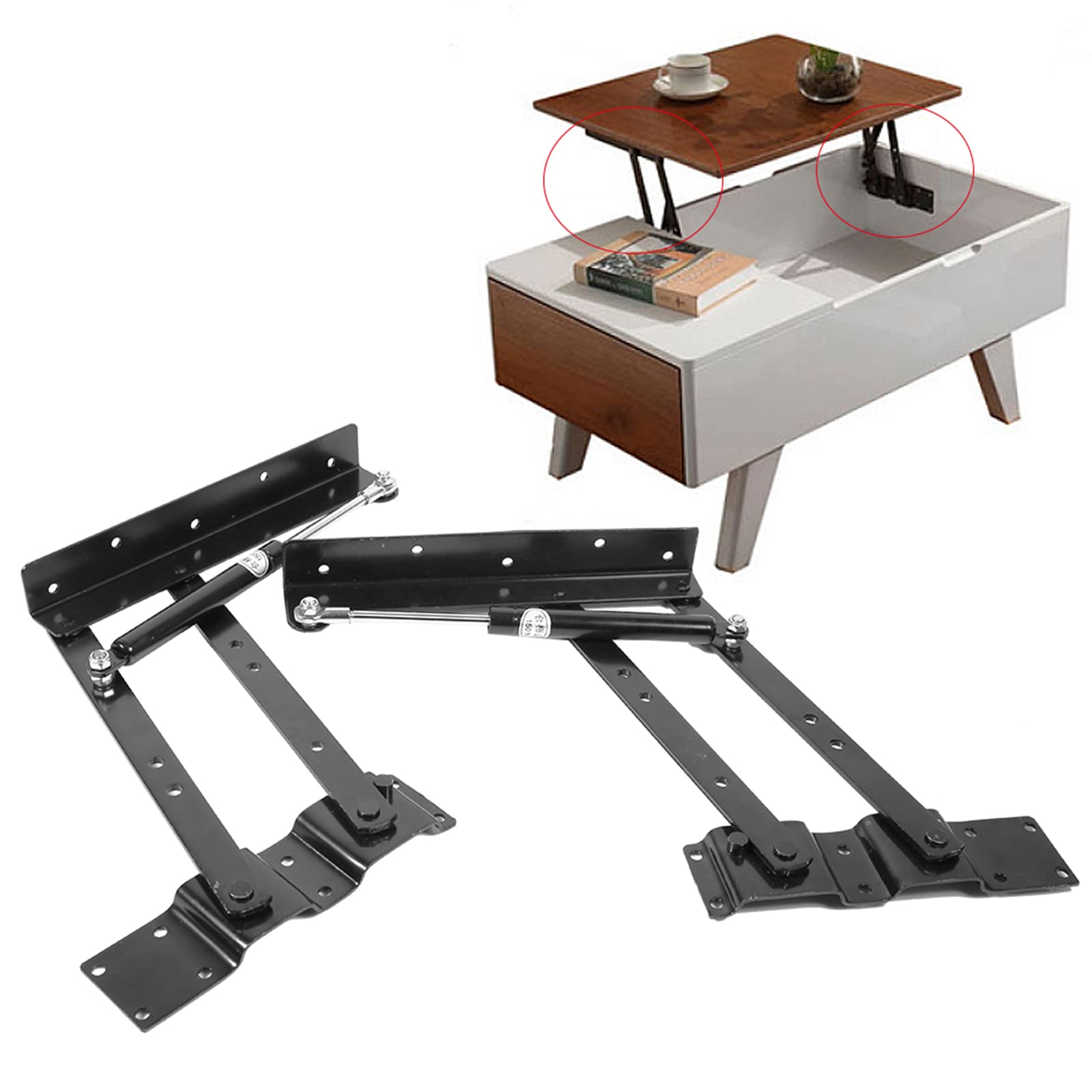 1 Pair Gas Hydraulic Folding Table Mechanism - Adjustable Lift Top Coffee Table Hardware, Standing Desk Frame Hinge Bracket for Home Office & Living Room Furniture