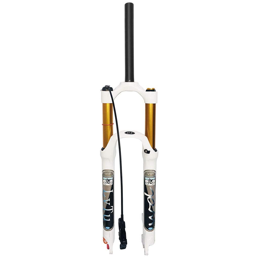 140mm Travel Air Suspension Fork for Mountain Bike - 26/27.5/29 Inch Wheels, White Alloy Fork with Rebound Adjust & Remote Lock, 9mm QR | Perfect for Trail Riding, Cross-Country & Downhill Biking