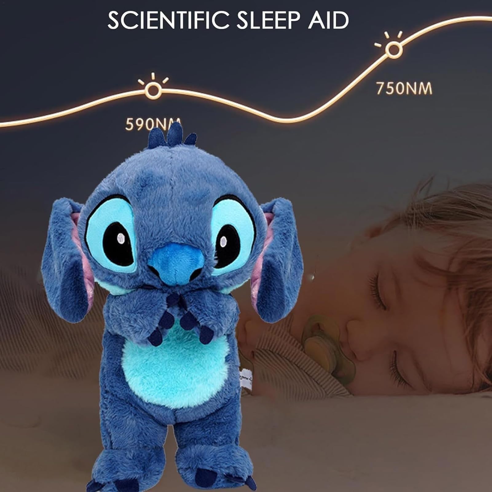 Stitch Plush Toy with Breathing Motion & Soothing Music - Soft Night Light for Babies, Kids Bedroom, Nursery Comfort & Sleep Aid - Cuddly Stitch Musical Comforter for Bedtime, Anxiety Relief & Relaxation