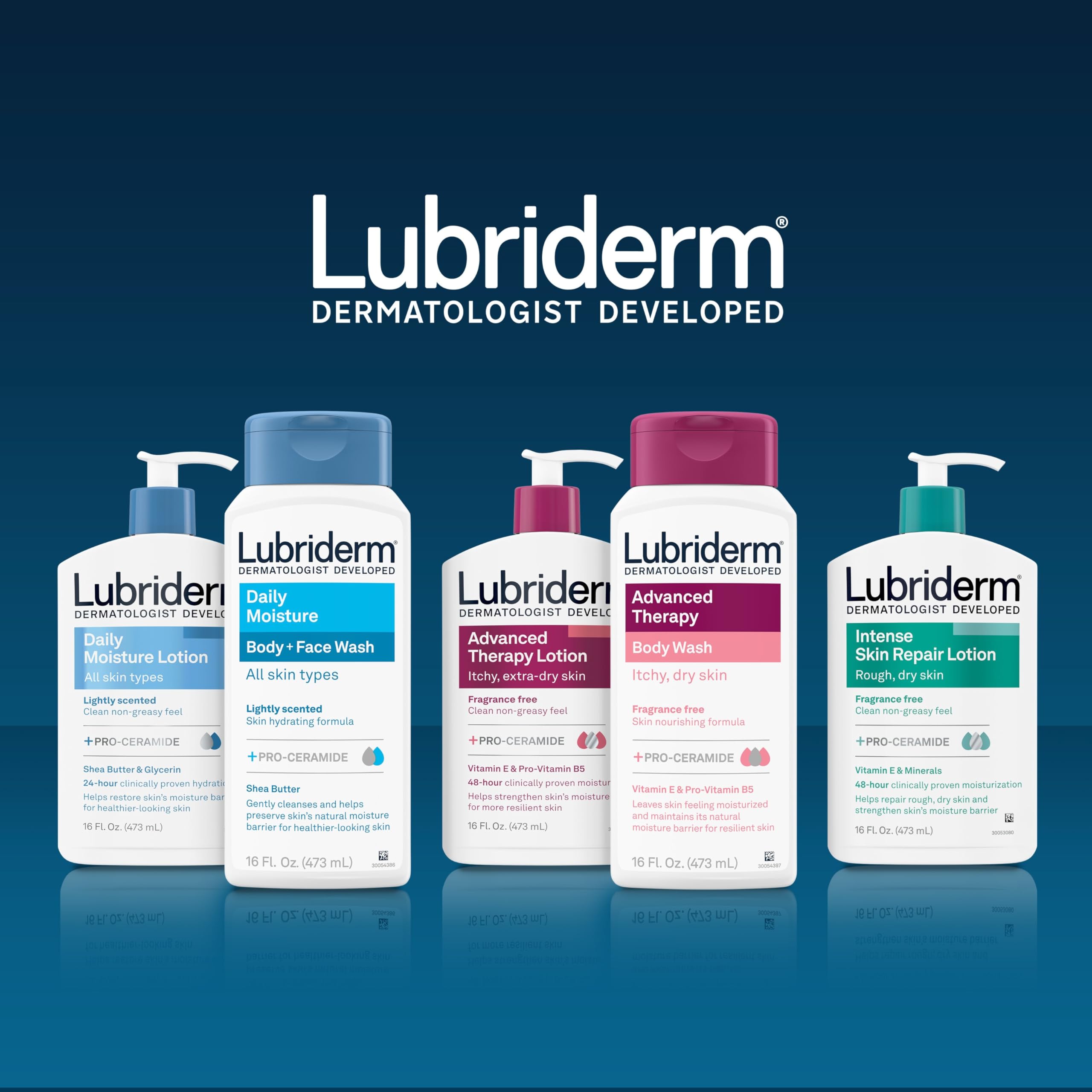 Lubriderm Advanced Therapy Body Wash - Unscented Nourishing Cleanser with Pro-Ceramide, Vitamin E & B5 for Dry, Itchy Skin Relief | Fragrance-Free, Hypoallergenic Formula | 16 fl oz | Perfect for Sensitive Skin & Daily Moisturizing Care