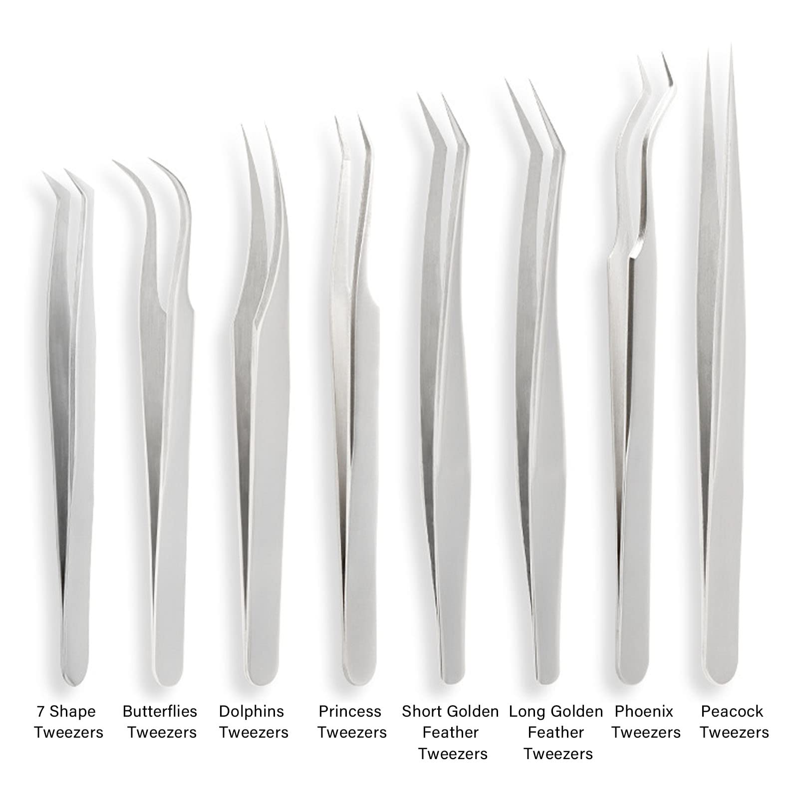 8PCS Professional Stainless Steel Eyelash Tweezers Set - False Eyelash Extension Tools for Eyebrows & Lashes with Storage Box | Perfect for Salon, Home Use & DIY Beauty