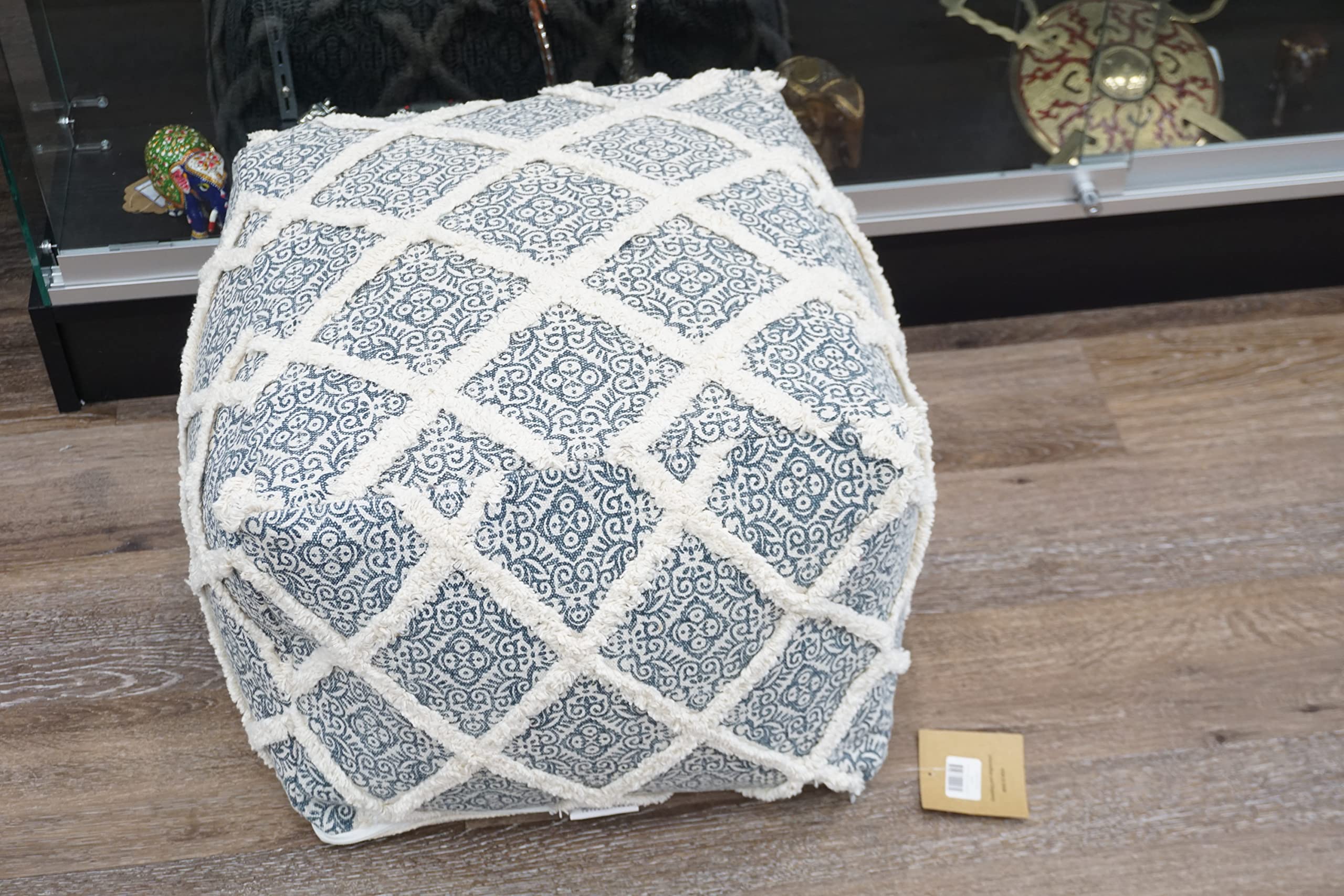 Home & Manor 16 Inch Wool Cotton Pouf Ottoman - Soft & Durable Footrest, Extra Seating for Living Room, Bedroom, or Nursery