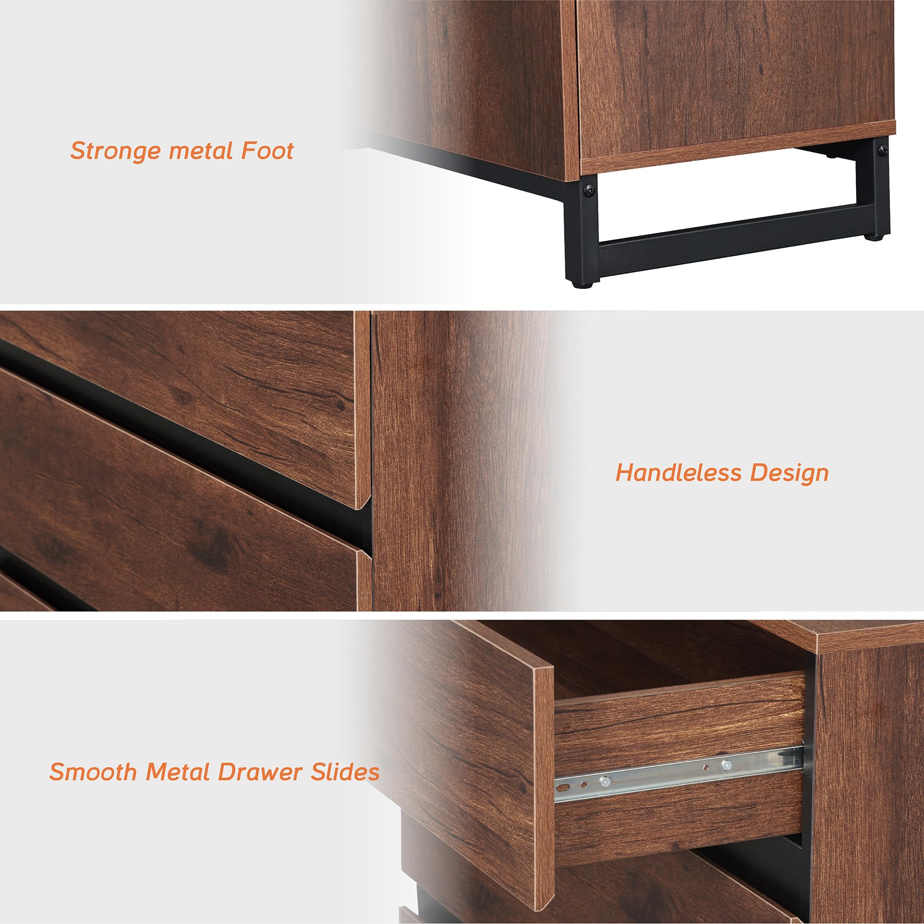 WAMPAT 42 Inch Modern TV Stand with 3 Drawers & Metal Base - Entertainment Center TV Console for Living Room & Bedroom - Brown Wood Media Cabinet for Flat Screen TVs - Perfect for Small Spaces & Apartment Decor