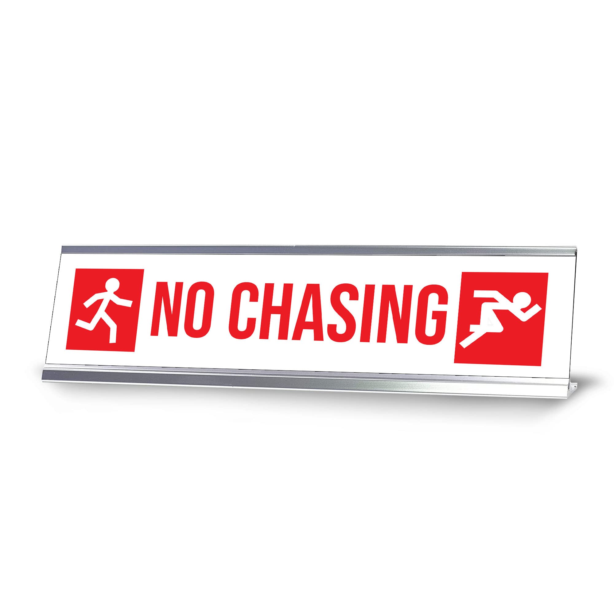 2x8 Inch Silver Frame Desk Sign - No Chasing Run Motivational Office Decor for Work Desk, Home Office & Gifts