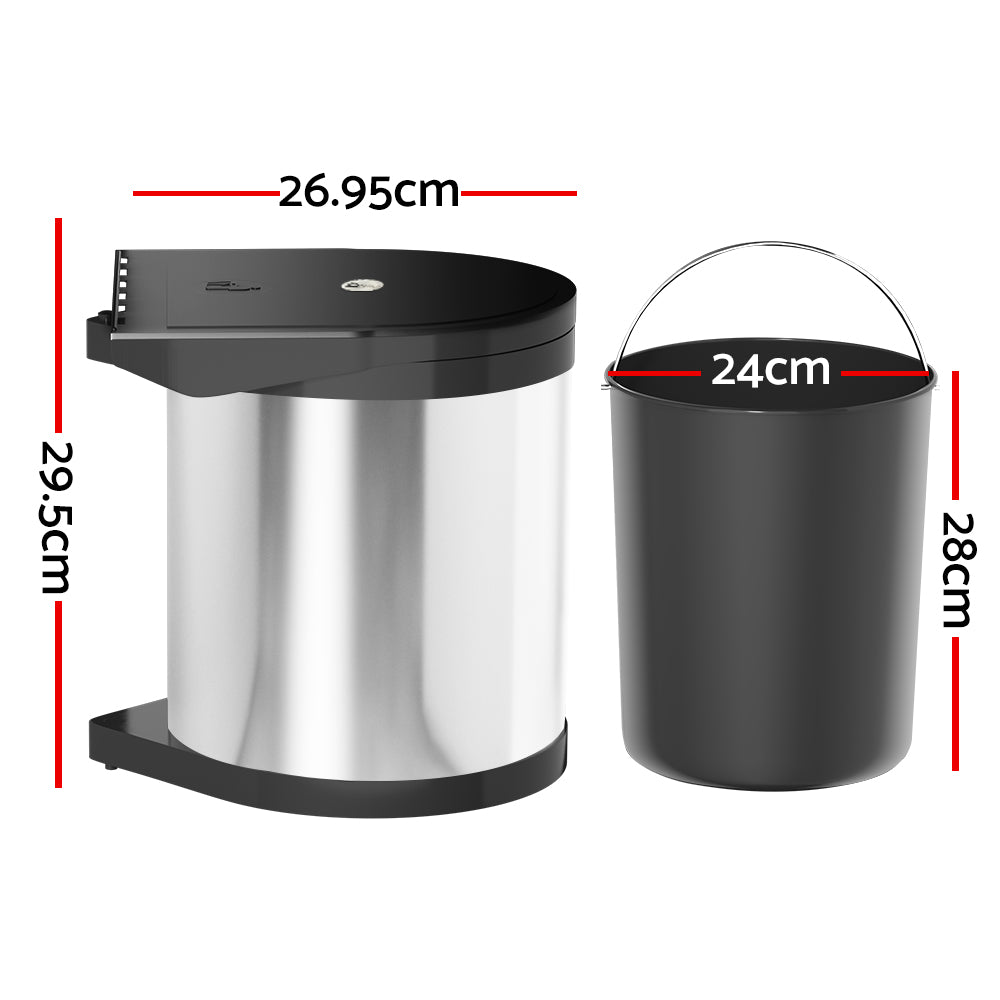 Cefito 12L Stainless Steel Swing Out Pull Out Trash Can for Kitchen - Space Saving Garbage Bin for Under Sink Cabinet, Pantry, or Office Use
