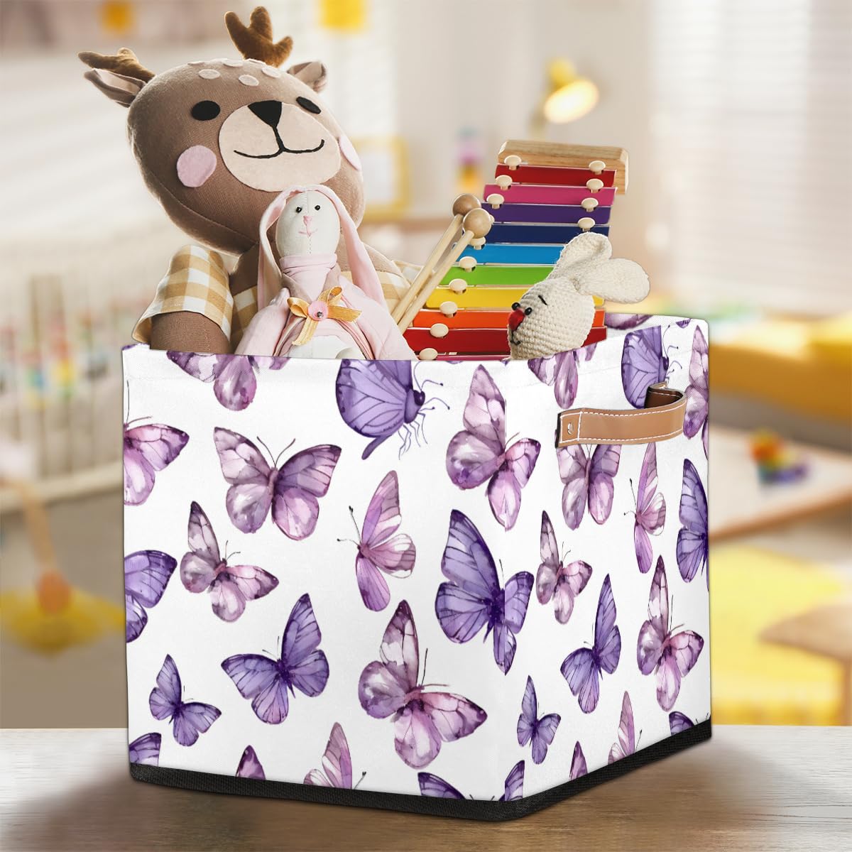 Butterfly Purple Collapsible Fabric Storage Cube Bin - 13 Inch Foldable Cube Basket for Shelf, Closet & Home Organization | Perfect for Kids' Room, Office & Toy Storage