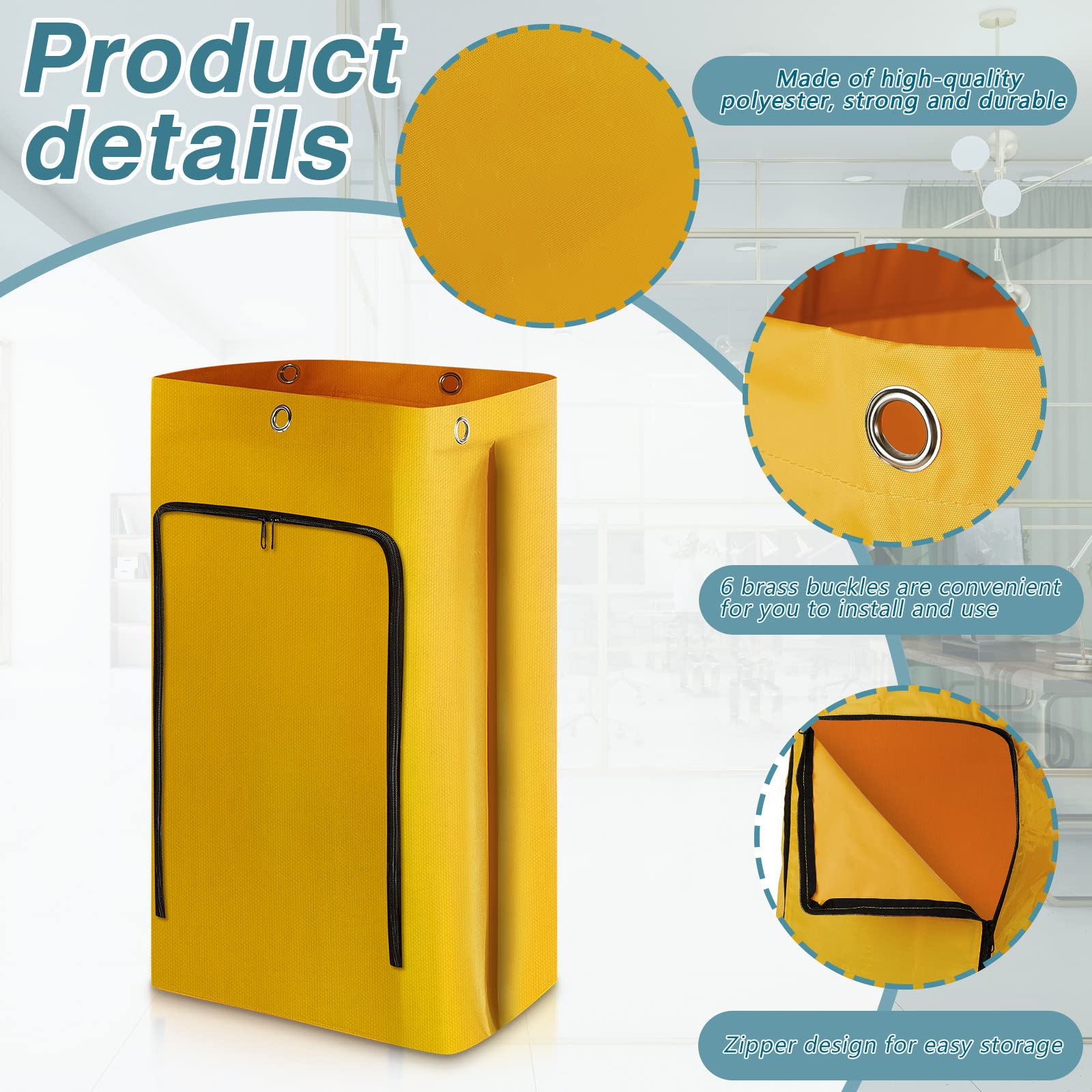 24 Gallon Commercial Cleaning Cart Bag - Heavy Duty Zippered Janitorial Cart Replacement Bag (33 x 16.8 x 10.5 Inch) - Yellow (1 Pack) - Ideal for Housekeeping Carts, Hotels, Schools & Office Cleaning