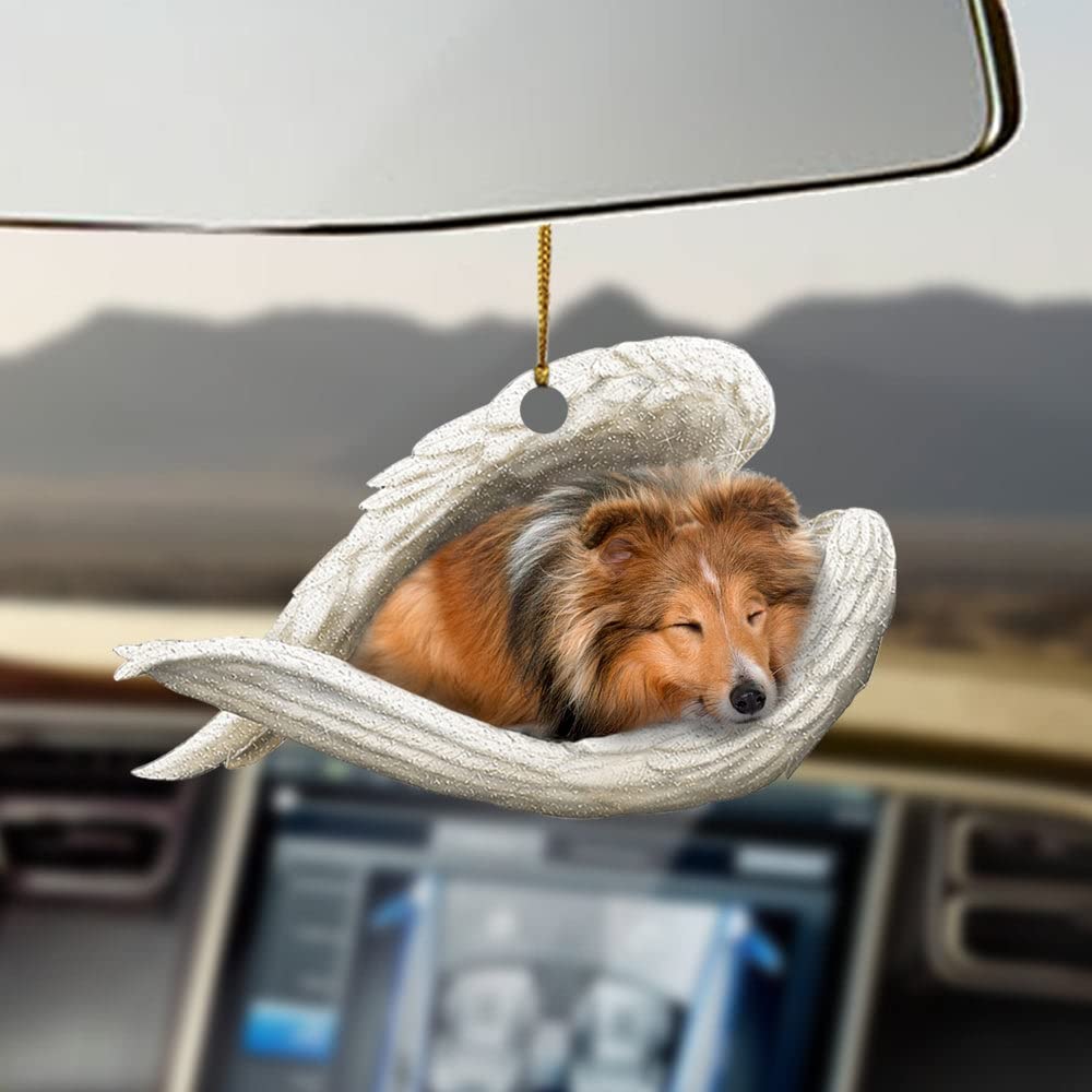 Tricolor Sheltie Dog Car Ornament - 2D Angel Wings Decor for Sheltie Lovers - Perfect Car Accessory Gift
