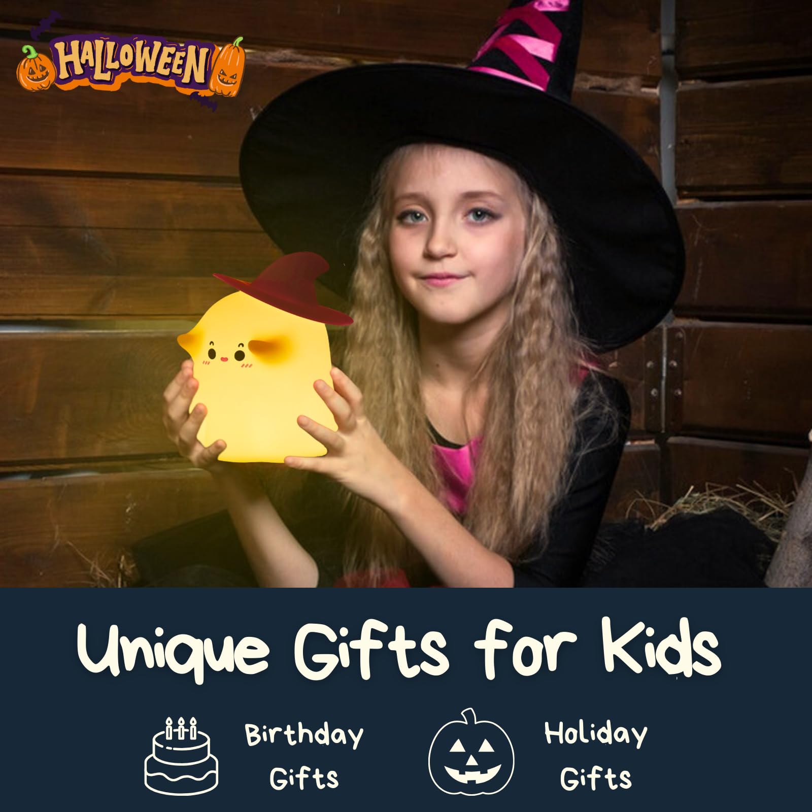 Ghost Night Light - Halloween Decorations, Rechargeable Silicone Night Lamp with 3-Level Dimmable Brightness | Perfect Bedside Lamp, Nursery Nightlight & Dorm Decor | Fun Holiday Gift & Cool Gadget for Kids | Ideal for Bedrooms, Kids' Rooms & Halloween Parties
