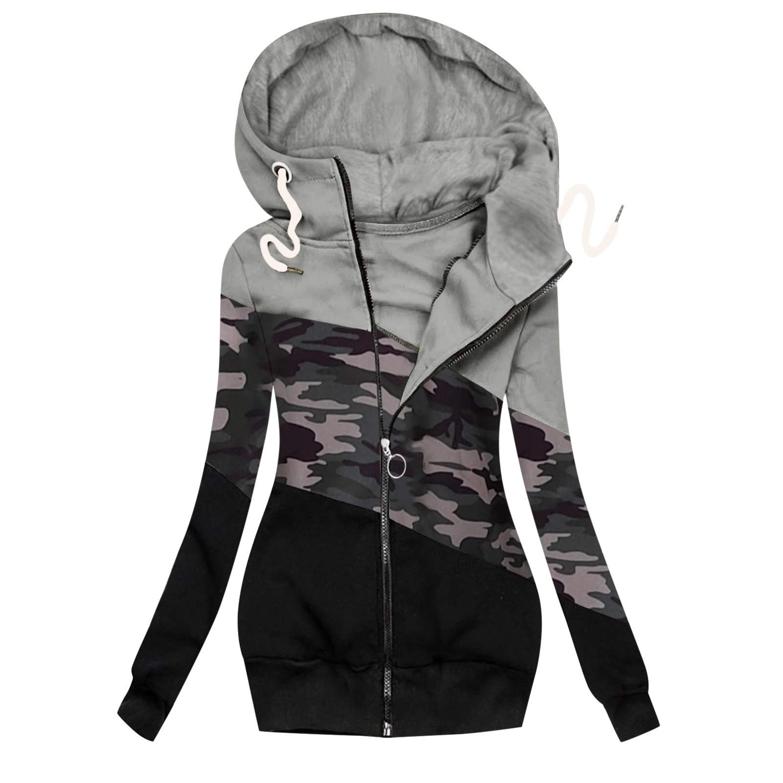 Women's Long Casual Fleece Jacket with Zipper Prints & Camouflage Design - Winter Travel Coat for Outdoor Activities, Streetwear Fashion & Cold Weather Protection