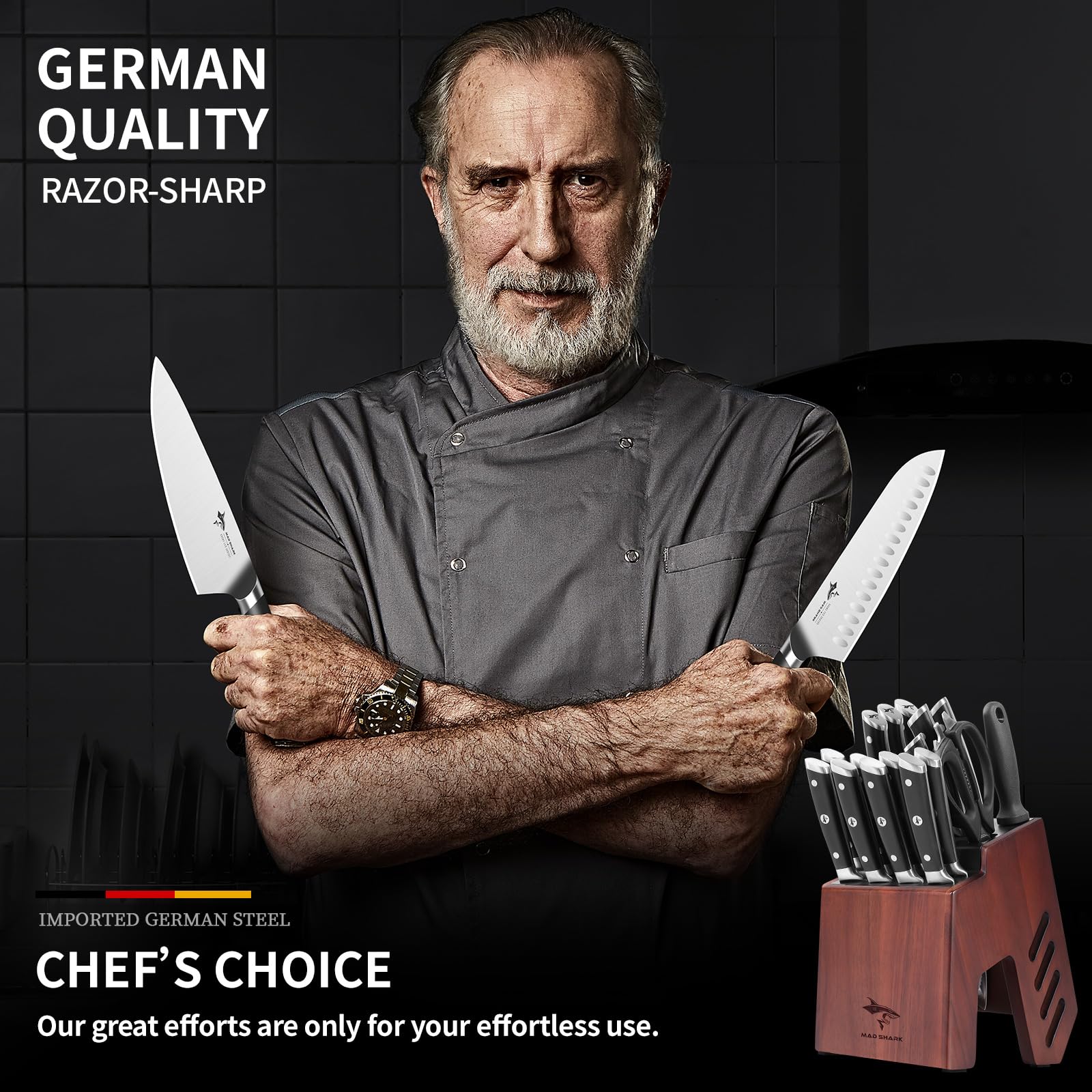 **MAD SHARK 17-Piece Professional Kitchen Knife Set with Block – High Carbon Stainless Steel Ultra Sharp Chef Knives for Home Cooking, Perfect Gift Box | Ideal for Slicing, Dicing, and Food Prep**