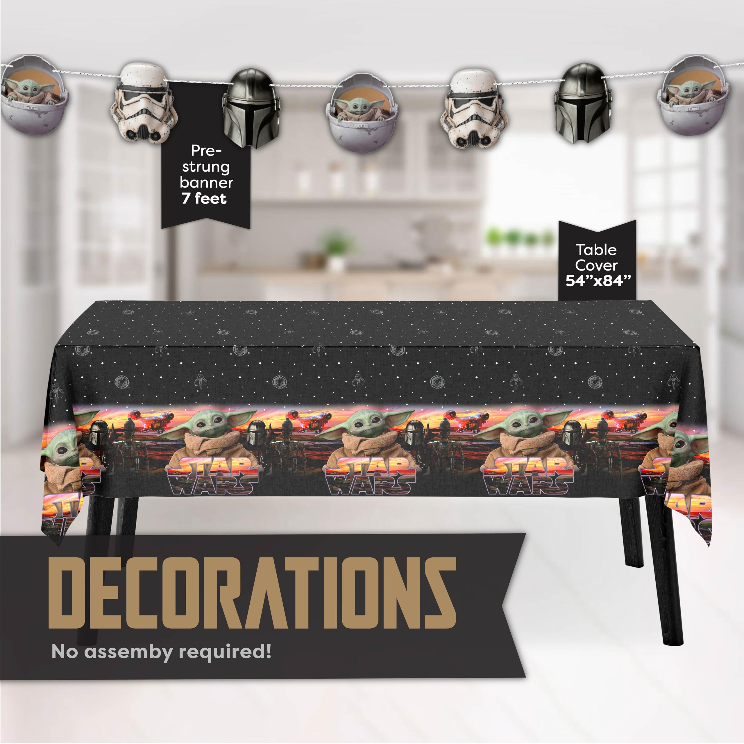 Baby Yoda Birthday Party Decorations Kit - Mandalorian & Star Wars Themed Supplies for 16 Guests - Includes Banner, Table Cover, Plates, Cups, Napkins & Buttons - Perfect for Kids Birthday Parties, Themed Events & Star Wars Fans Celebrations