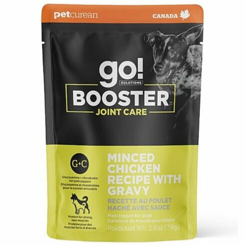 Go! Solutions Booster Joint Care Minced Chicken with Gravy Dog Food Topper - High Protein Grain-Free Supplement for Senior Dogs & Hip Support - Perfect for Picky Eaters & Mealtime Enhancement