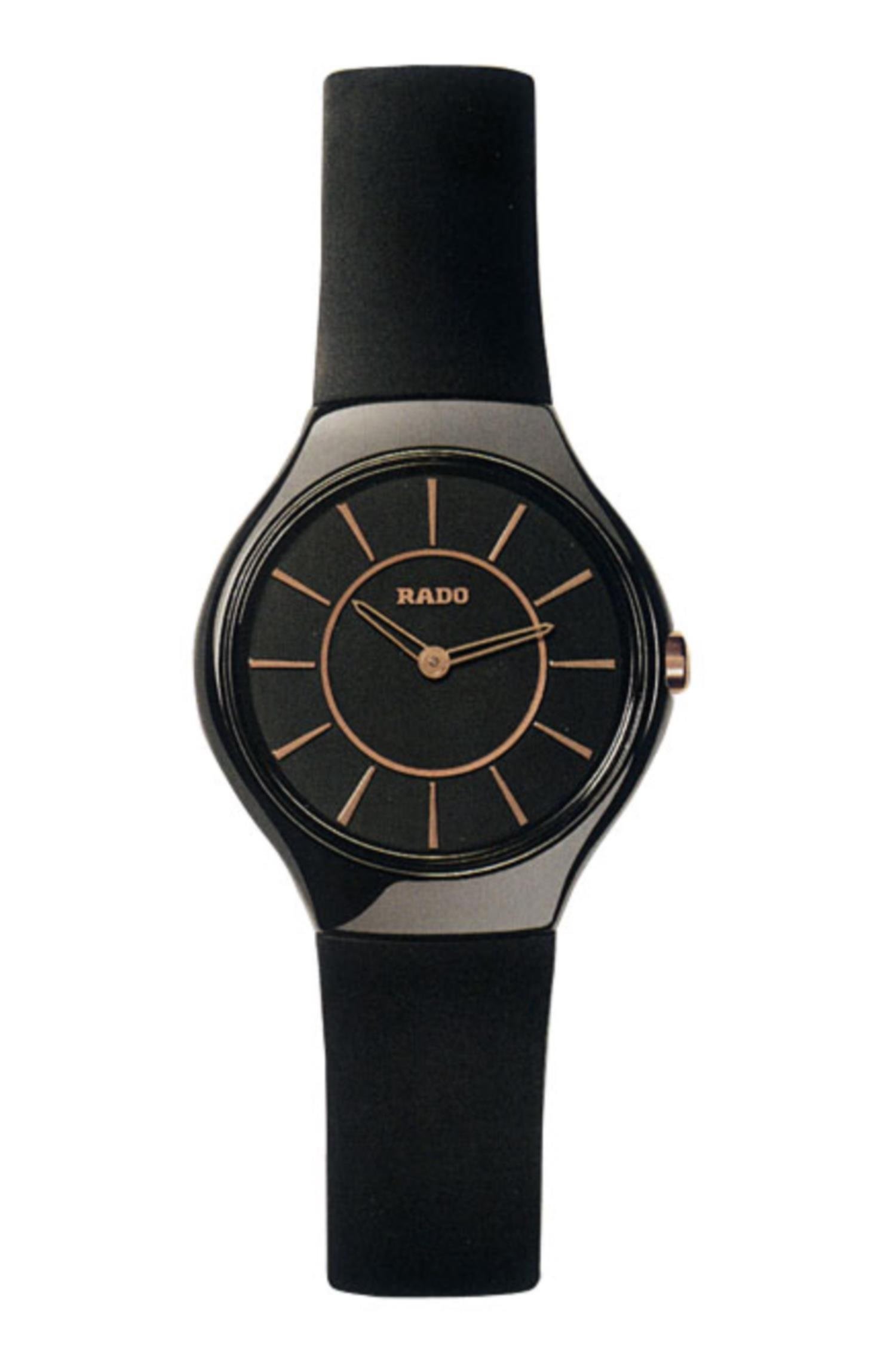 Rado Thinline Black Ceramic Ladies Watch R27742159 - Luxury Slim Minimalist Women's Watch for Business, Evening & Special Occasions