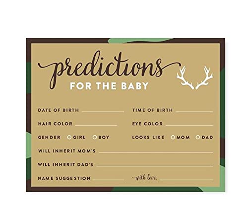 Andaz Press Woodland Camouflage Baby Shower Decorations Set - 20-Pack with Games, Activities & Prediction Cards for Boy Baby Shower Party Decor | Perfect for Forest-Themed Nursery, Gender Reveal & First Birthday Celebrations