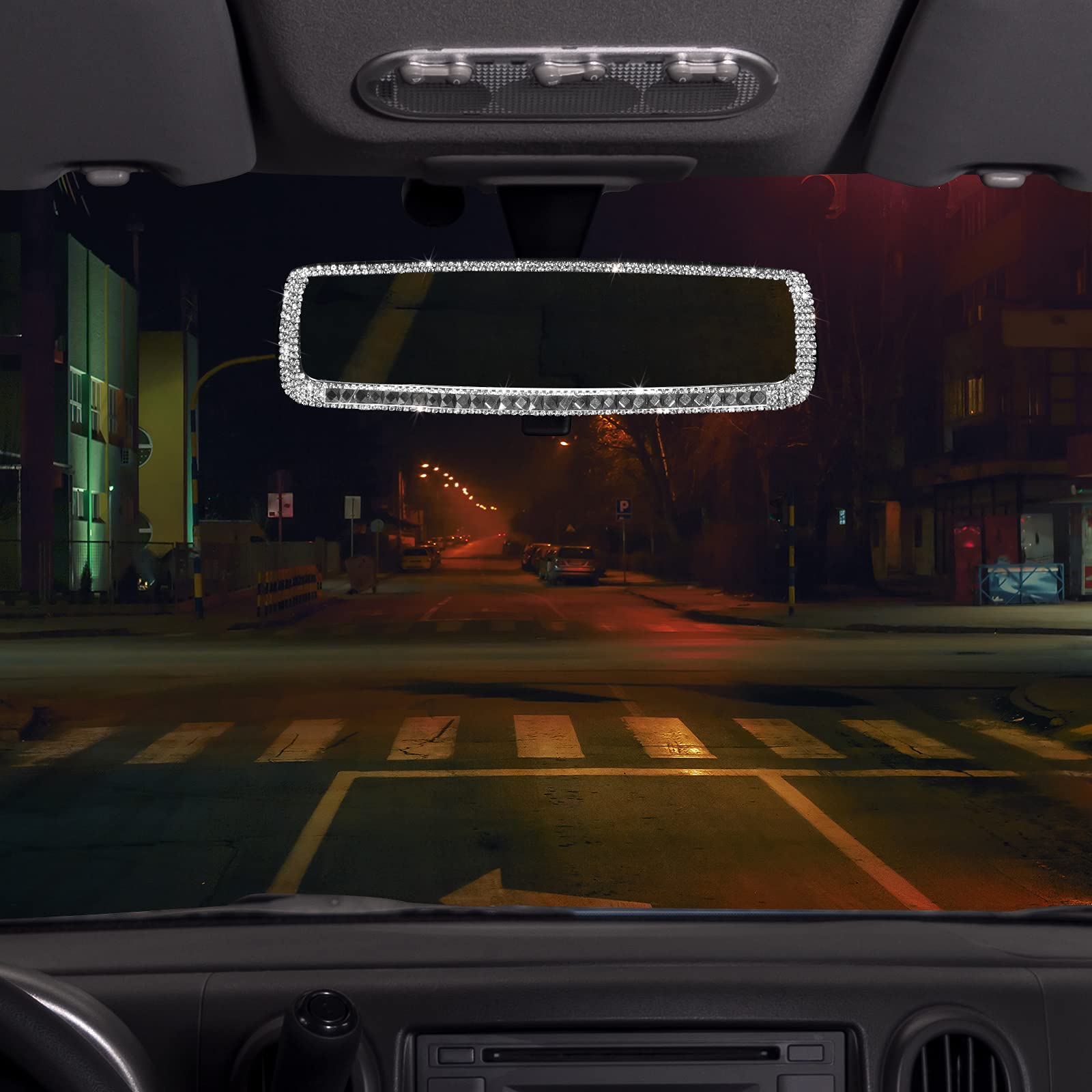 Elegant Crystal Diamond Bling Rhinestone Car Rear View Mirror - Stylish Interior Trim for Women, Perfect Birthday Gift for Car Enthusiasts, Ideal for Daily Commute and Road Trips