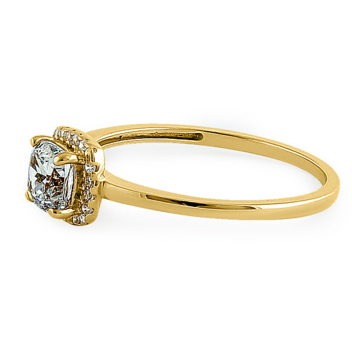 14K Yellow Gold Halo Cushion Cut Cubic Zirconia Engagement Ring for Women - Elegant Wedding Band, Promise Ring & Anniversary Gift for Her