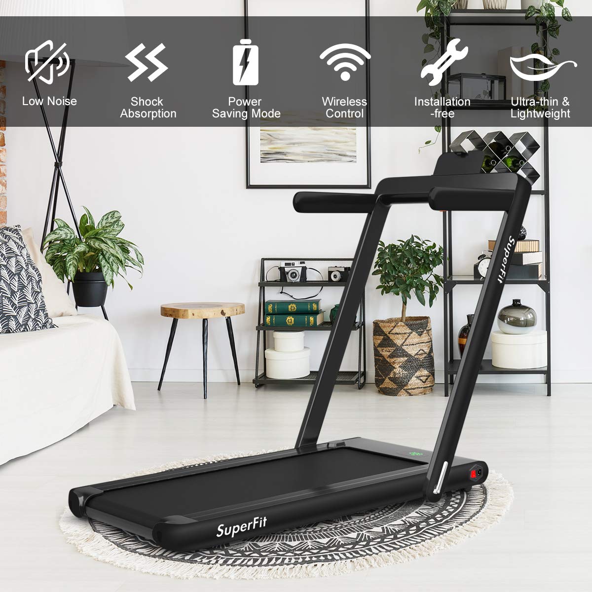 SAFEPLUS 2-in-1 Portable Folding Treadmill - Under Desk Walking Pad with Walk, Jog & Run Modes - Compact Home & Office Exercise Equipment for Workouts, Weight Loss and Active Lifestyle
