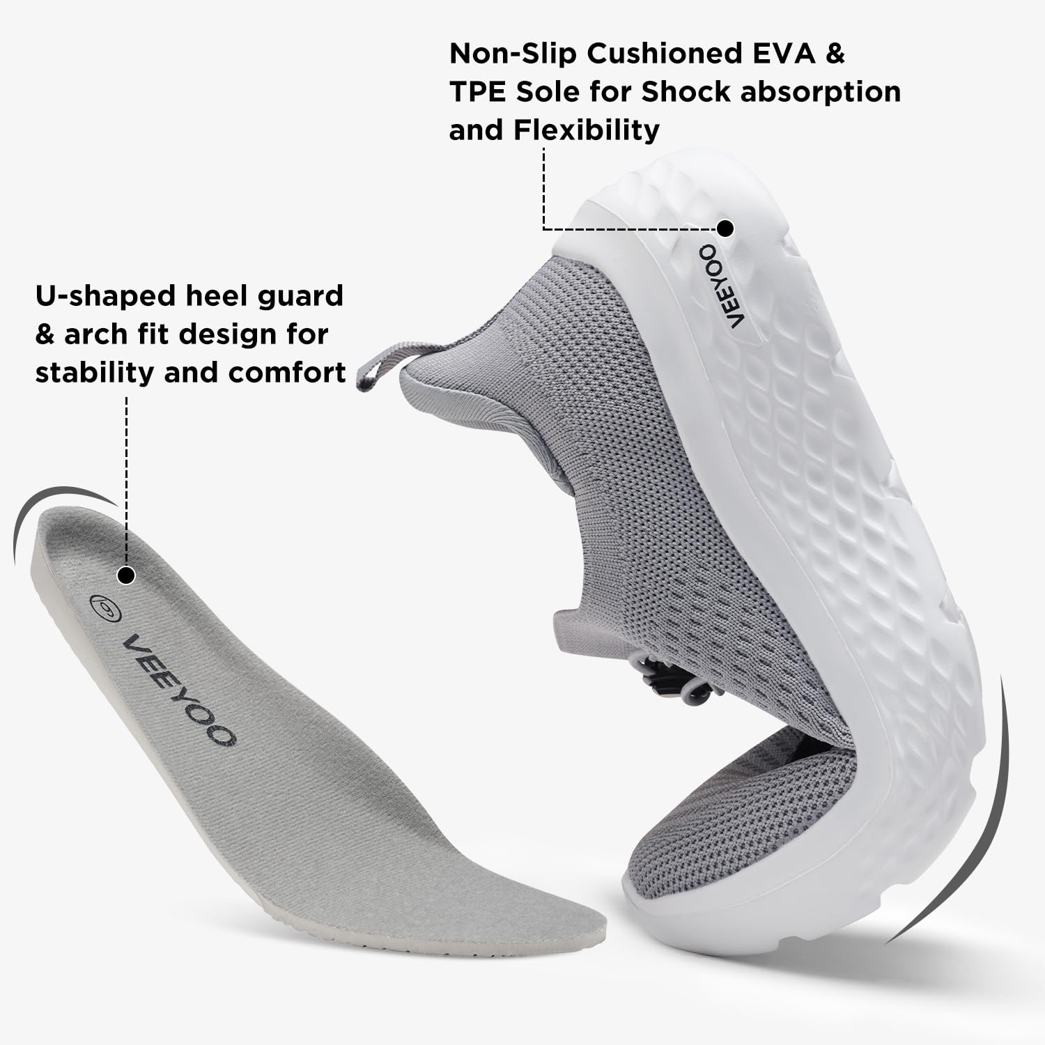 VEEYOO ZURIN Women's Slip On Walking Shoes with Arch Support - Lightweight Running Sneakers, Non-Slip Breathable Tennis Shoes for Gym, Travel, Work & Casual Wear | Perfect for Walking, Jogging, Workouts & Everyday Comfort