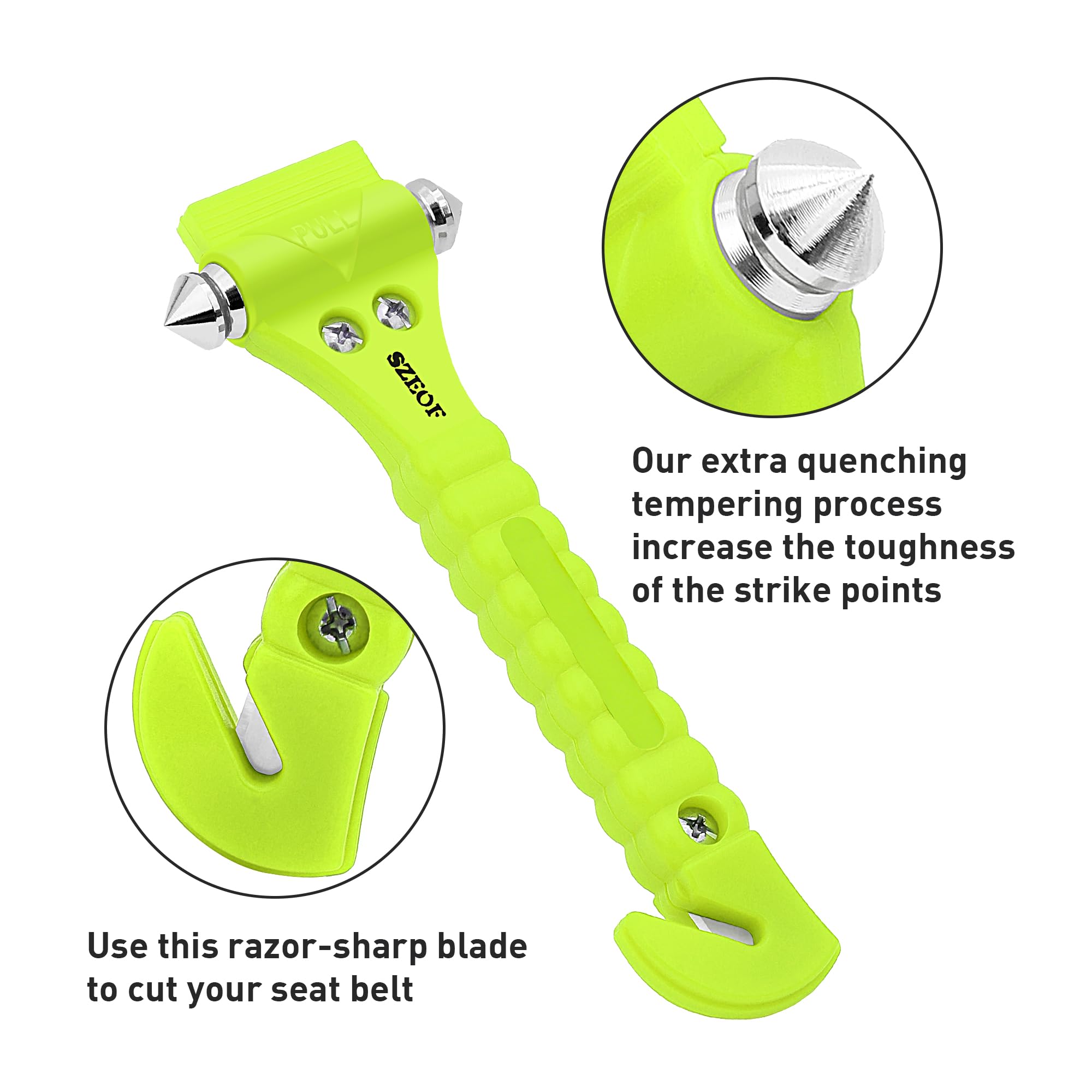 4-Pack Multi-Functional Car Emergency Safety Hammer - Glass Breaker & Seatbelt Cutter Tool for Vehicle Escape - Ideal for Car Accidents, Stuck Seatbelts & Emergency Breakouts (Green)