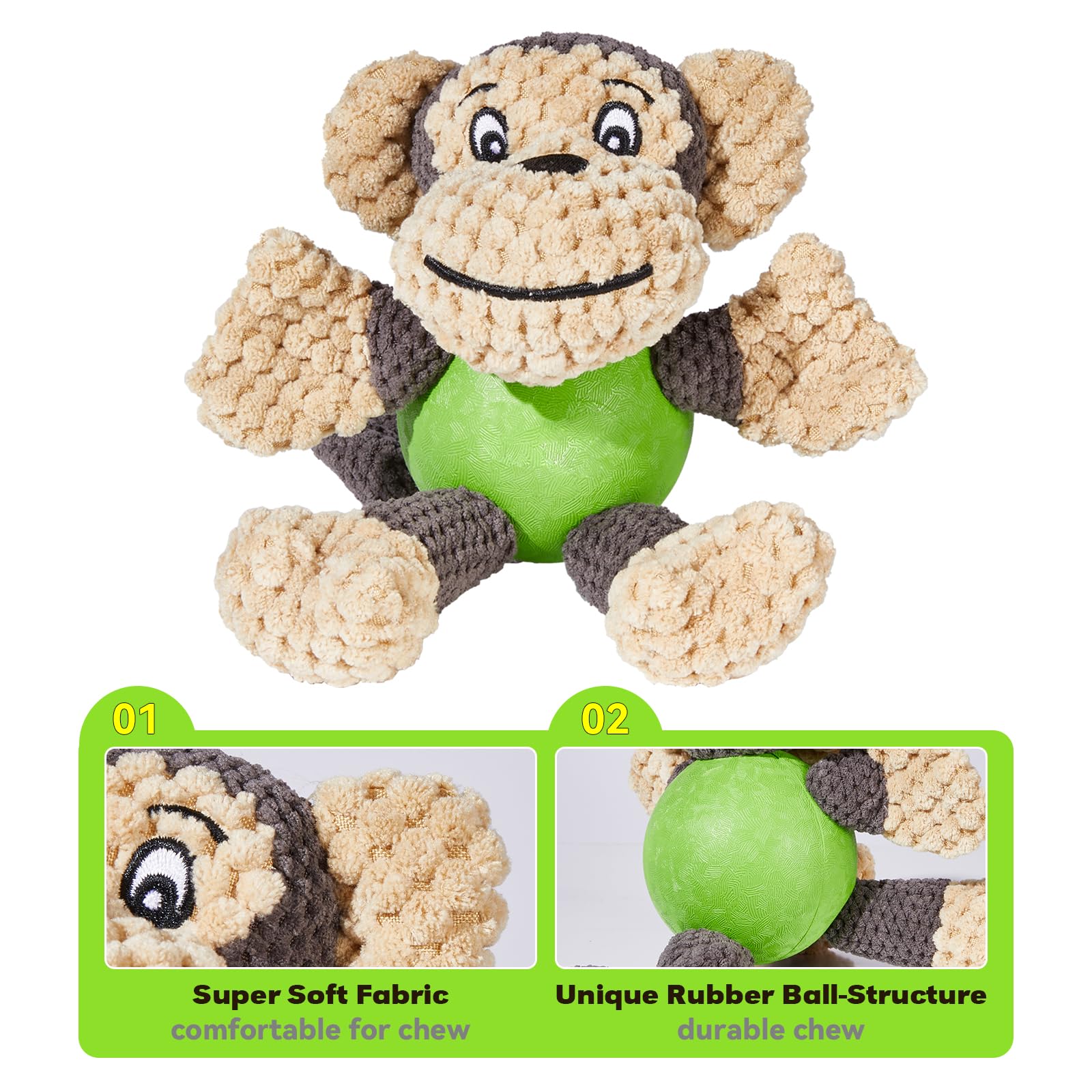 Cute Squeaky Monkey Plush Dog Toys for Small & Medium Dogs - Interactive Puppy Chew Toys with Stuffed Animal for Indoor & Outdoor Play - Grey (Perfect for Teething, Training & Keeping Pets Entertained)