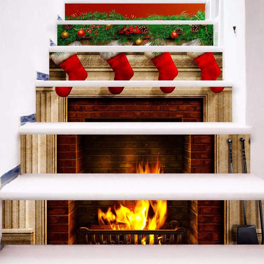 3D Fireplace Flame Door Stickers - Self-Adhesive PVC Wall Decals for Christmas & Home Decor (85cm x 215cm) - Perfect for Holiday Fireplace Makeovers, Living Room Accents, and Seasonal Door Transformations