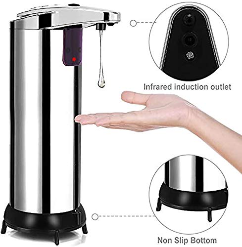 Automatic Infrared Touchless Soap Dispenser with Visible Window - Upgraded Stainless Steel Waterproof Base for Bathroom, Kitchen, Hotel & Restaurant | Hands-Free Sanitation Solution for Home, Office and Public Spaces