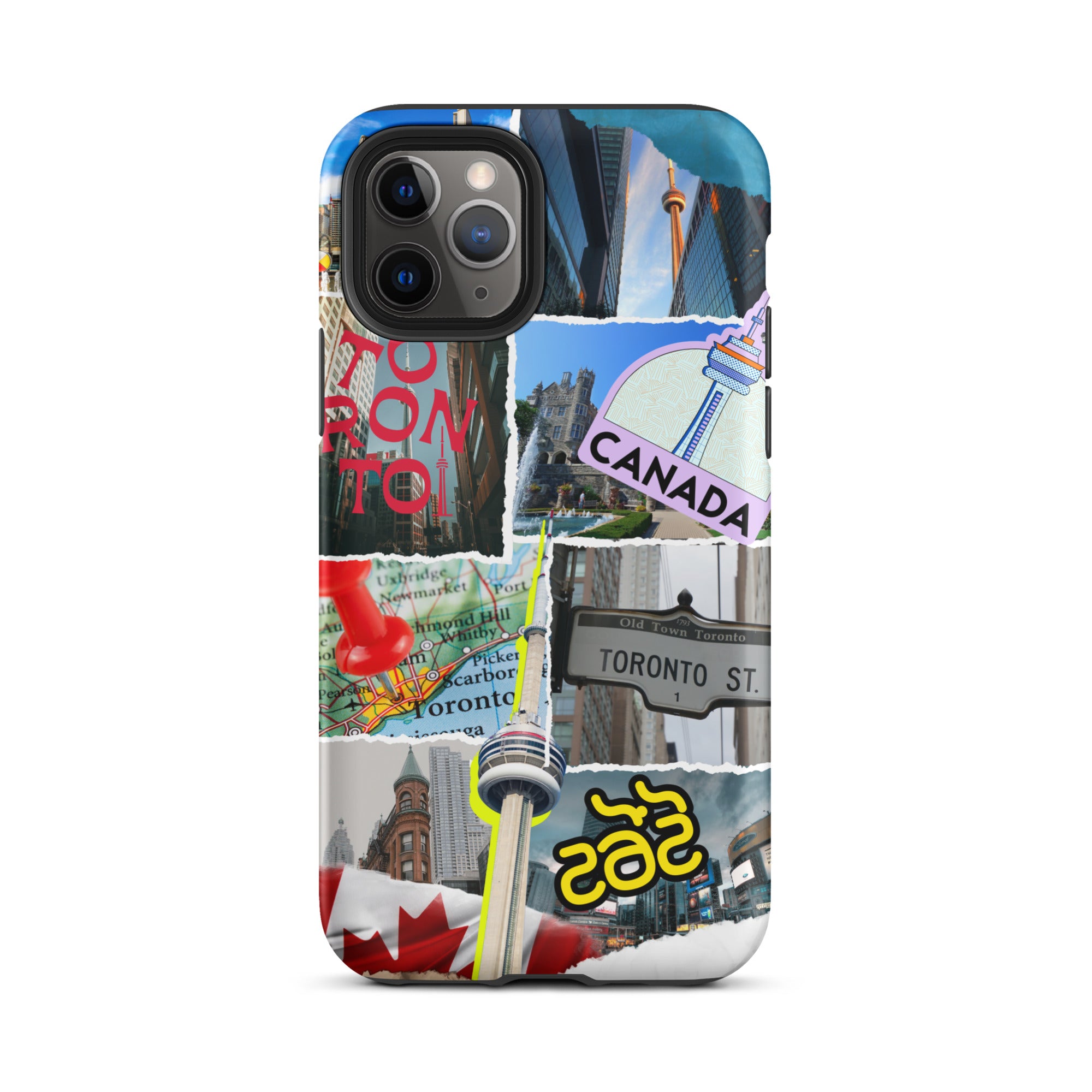 Premium Toronto Skyline Collage iPhone Case - Durable Protective Cover for iPhone 12/13/14/15 Pro Max - Perfect Gift for Travel Lovers & Cityscape Enthusiasts (Use at Home, Office or While Traveling)