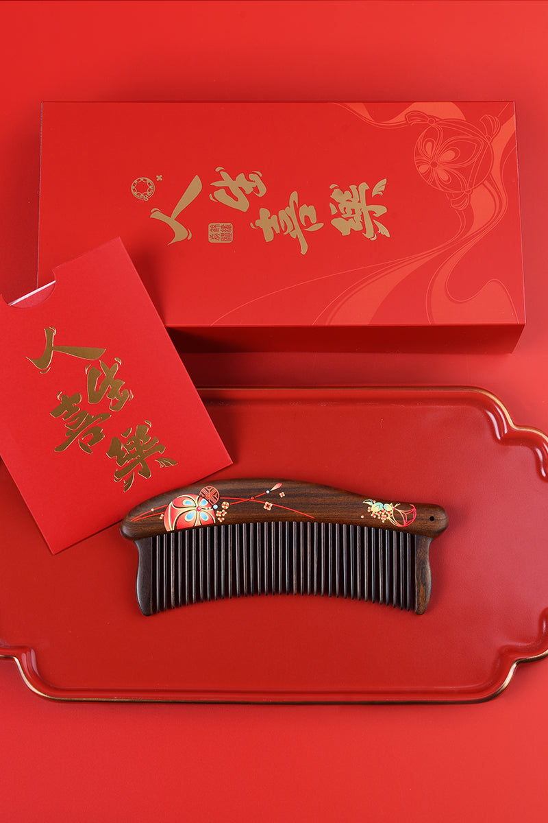 Handmade Wooden Comb with Embroidered Ball Design - Natural Hair Care for Women & Men - Perfect for Daily Grooming, Travel & Gift Giving