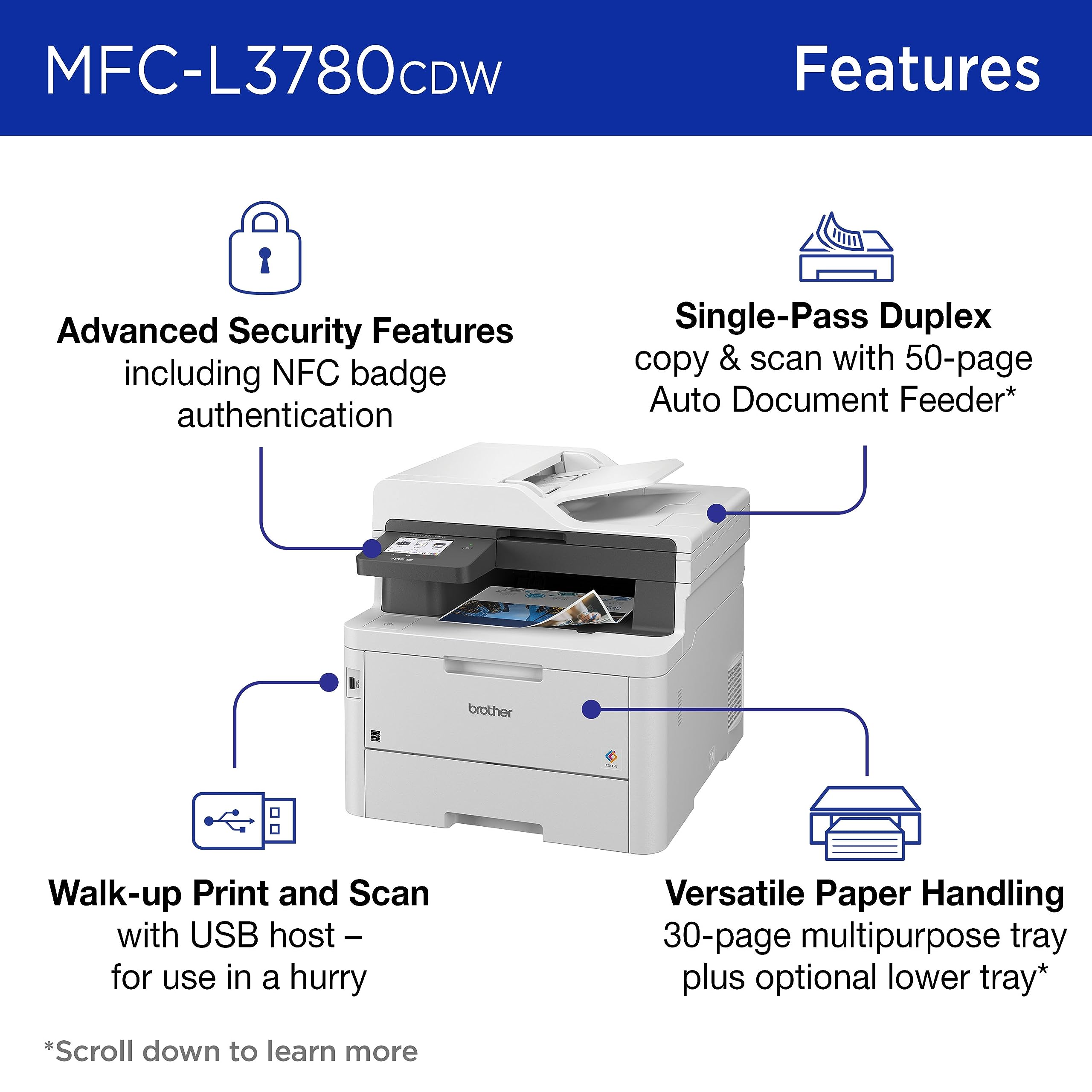 Brother MFC-L3780CDW Wireless Color Laser All-in-One Printer - Duplex Copy & Scan, High-Quality Output | 4-Month Refresh Subscription Trial | Amazon Dash Replenishment | Ideal for Home Office & Small Business Printing Needs