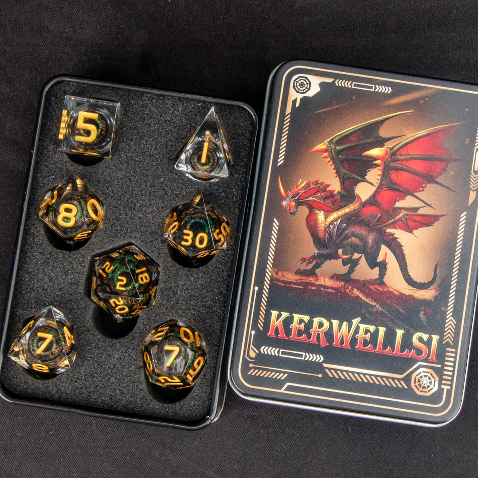 KERWELLSI Liquid Core Resin D&D Dice Set - Sharp Edge Beholder Eye Polyhedral RPG Dice (D20, D12, D10, D8, D6, D4) with Gift Box - Perfect for Dungeons & Dragons, Tabletop Gaming & Fantasy Roleplaying