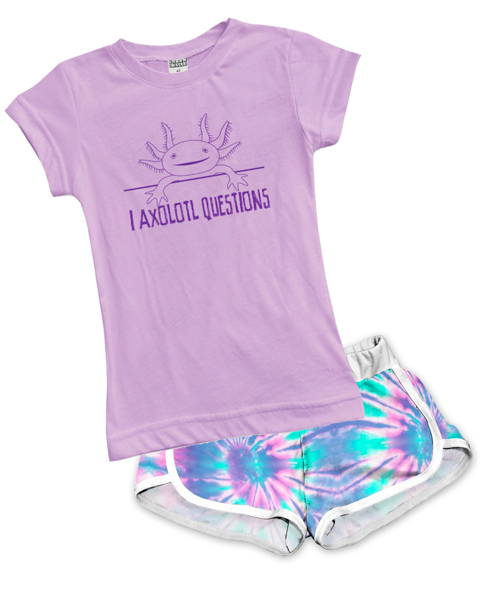 Stylish Axolotl Print Fitted T-Shirt & Shorts Set - Cute Casual Outfit for Animal Lovers | Perfect for Daily Wear, Gifts & Themed Parties