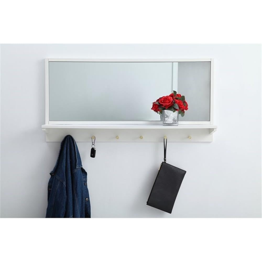 White Elegant Steel & Glass Entryway Mirror with Shelf - Home Decor
