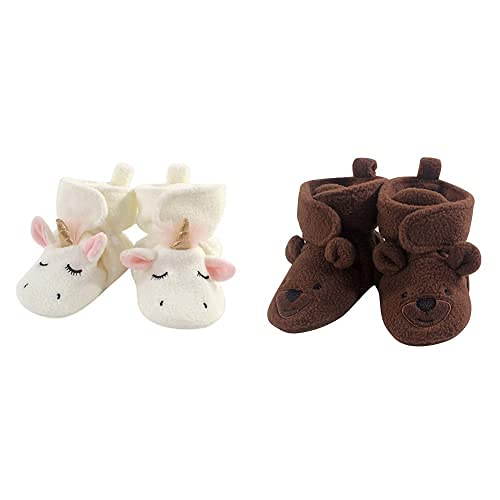 Hudson Baby Fleece Booties 2-Pack, Unicorn & Bear - 12-18 Months for Cozy Outings