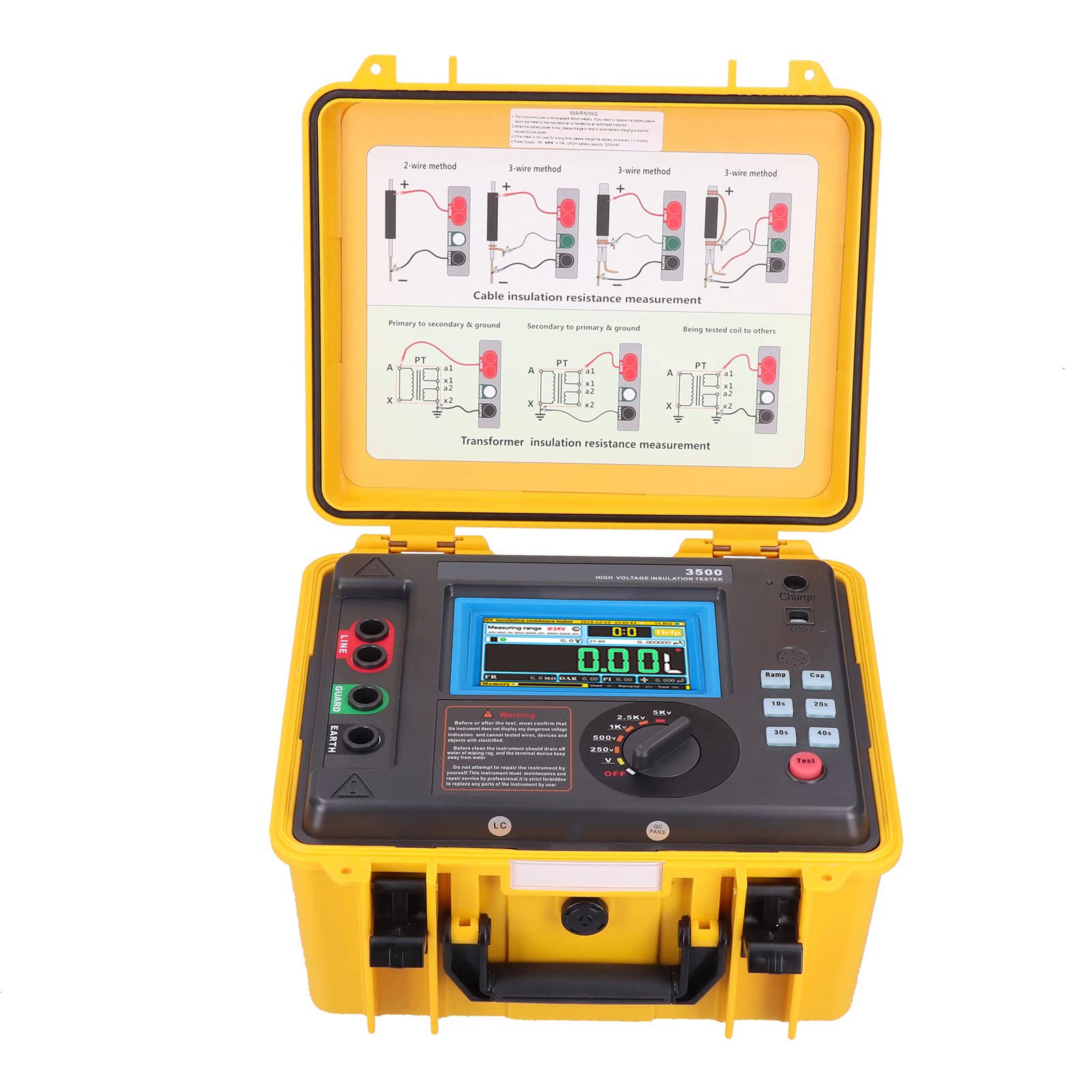 ETCR3500 Digital Insulation Resistance Tester 500V/1000V/2500V Megohmmeter with LCD Display - US Plug for Electricians, HVAC, and Industrial Maintenance