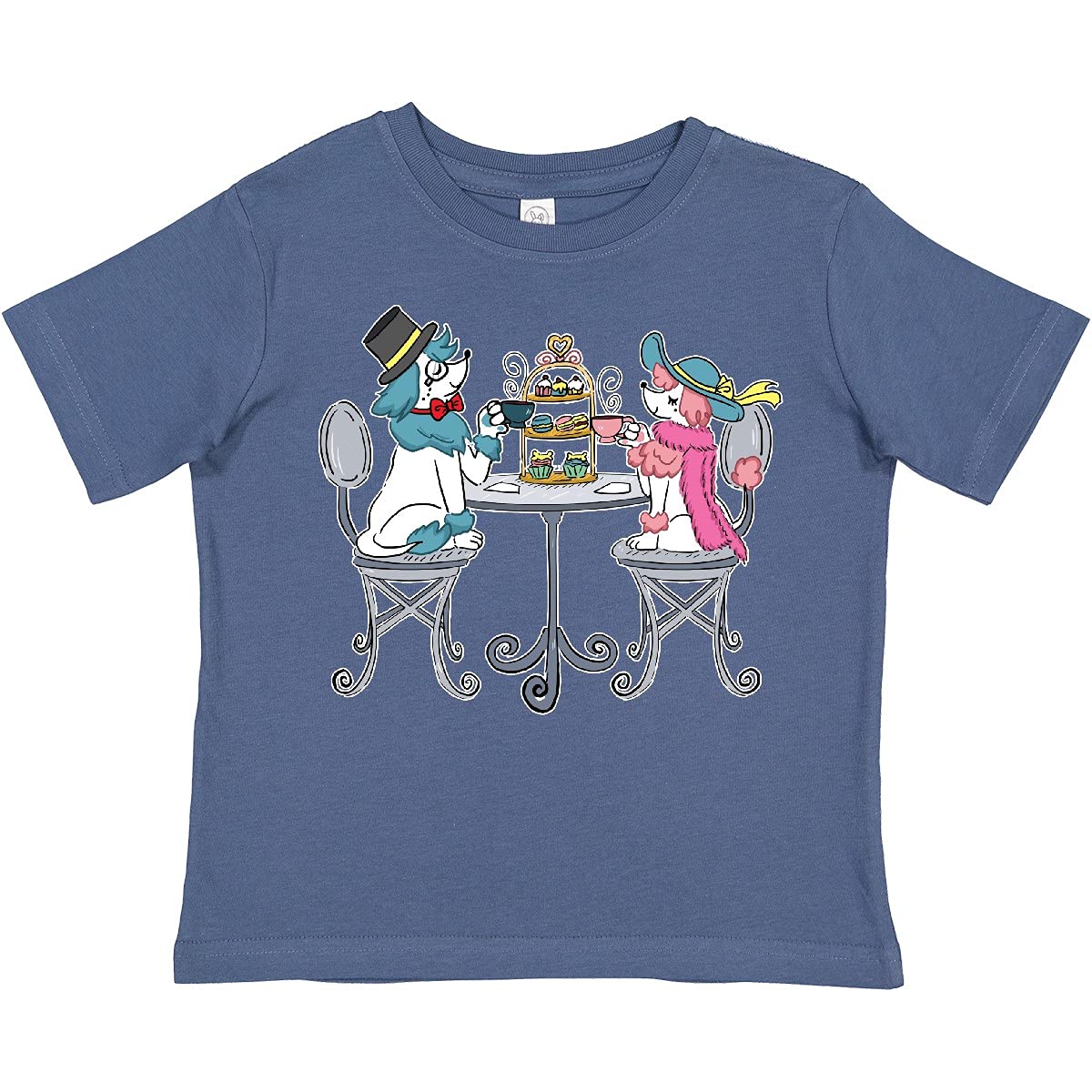 Inktastic Tea Drinking Colorful French Poodles Toddler T-Shirt - Cute Puppy Dog Graphic Tee for Boys & Girls - Perfect for Playdates, Birthday Parties & Casual Outfits