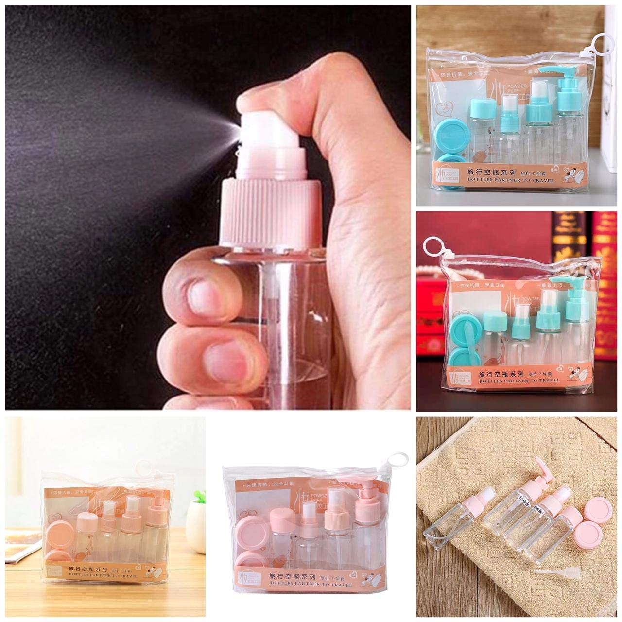 VDHJA Plastic Multipurpose Cosmetic Toiletries Travel Bottle Kit - 5pc Empty Refillable Bottles for Shampoo, Lotion & Essentials (Blue) | TSA Approved for Air Travel, Perfect for Vacations & Gym