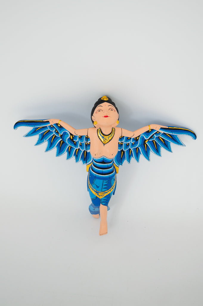 Blue Dewi Sri Goddess Flying Angel Hand Painted Sculpture - Handcrafted Hindu Statue for Home Altar, Yoga Studio Decor & Spiritual Gift