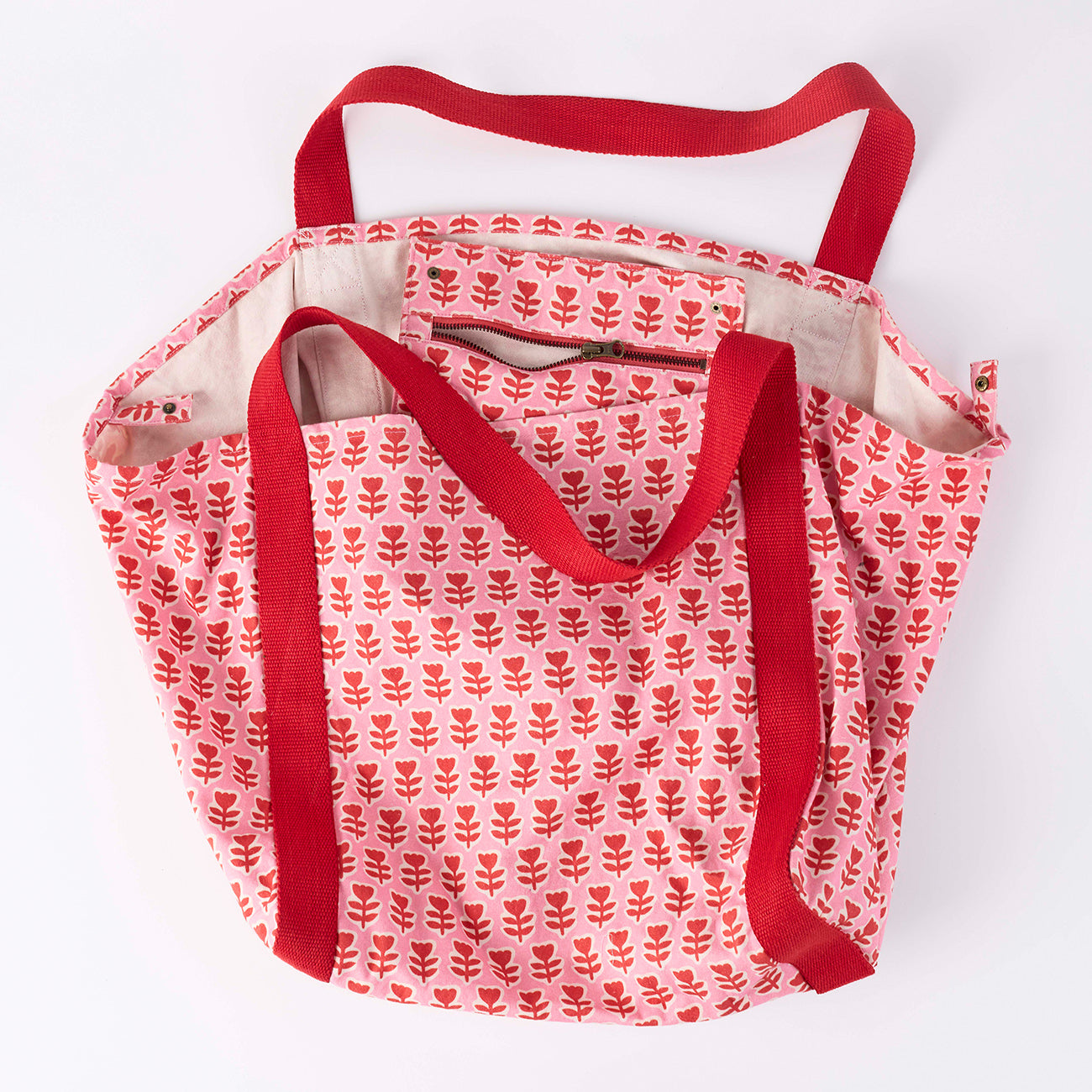 Stylish Printed Cotton Canvas Beach Tote Bag with Floral Design in Pink - Perfect for Pool, Beach, and Summer Travel Accessories