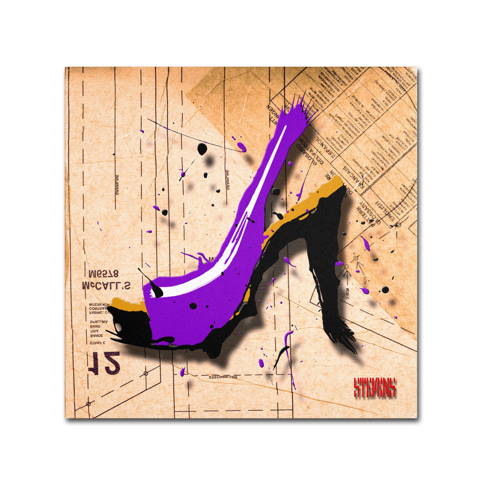 Roderick Stevens Purple Suede Heel Canvas Wall Art - 35x35 Inch Modern Home Decor for Living Room, Bedroom & Office