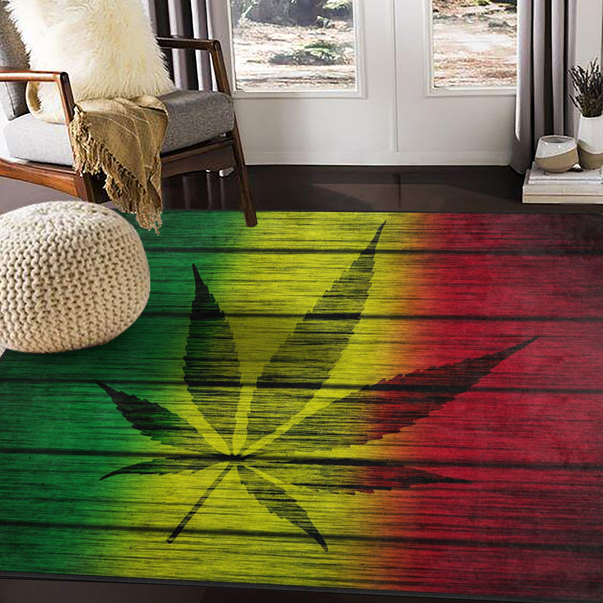 ALAZA Vintage Cannabis Leaf Design Area Rug - 7'x5' Bohemian Floor Mat for Living Room, Bedroom, Dorm | Non-Slip Soft Rug for Home Decor, Yoga & Meditation Space
