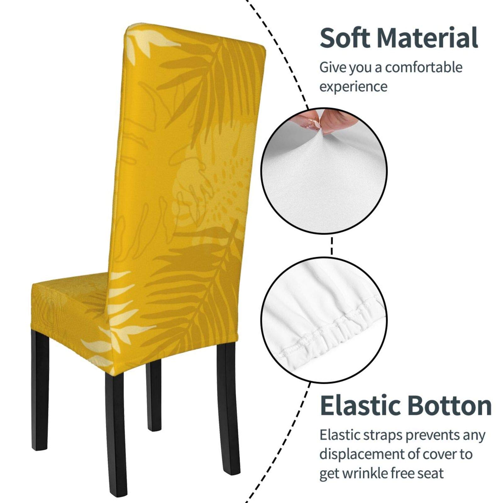 Tropical Mustard Palm Leaves Stretch Chair Slipcovers - Washable Dining Chair Covers for Home, Hotel, Restaurant | Perfect for Wedding, Banquet & Party Decor