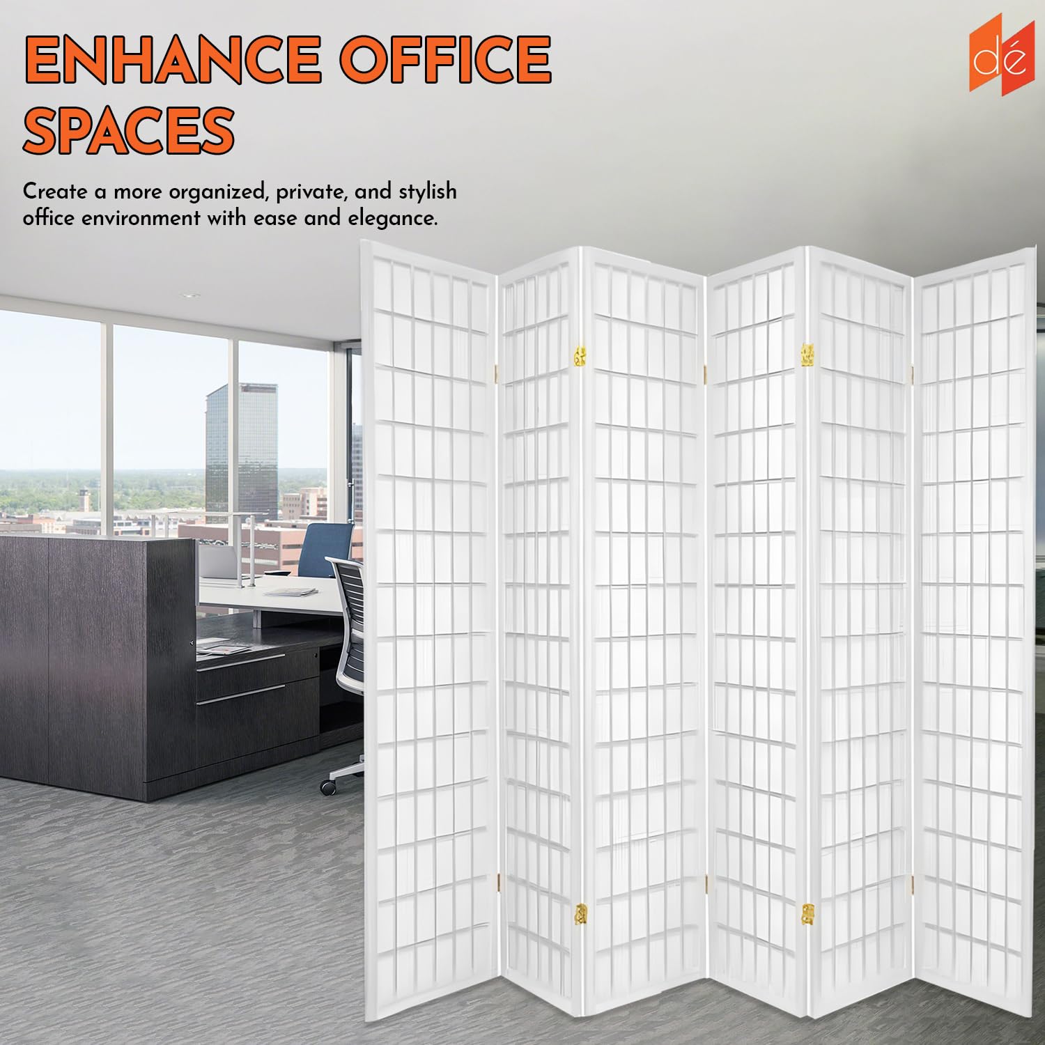 Legacy Decor 6-Panel Room Divider - 6ft Tall Foldable Privacy Screen - Shoji Style Freestanding Partition for Home, Office & Studio - White - Perfect for Creating Private Spaces in Bedrooms, Living Rooms or Workspaces