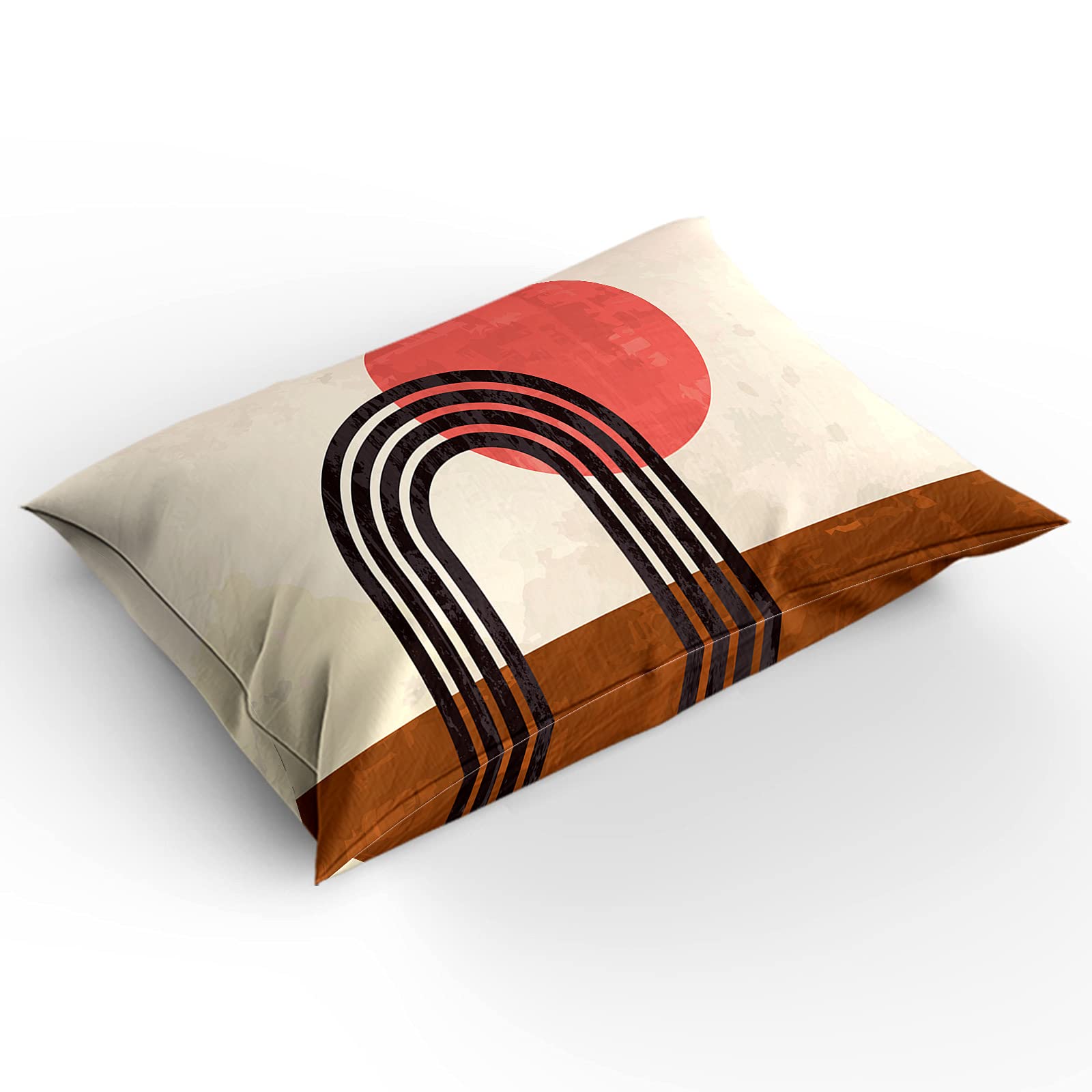 Cal King Duvet Cover Set 4-Piece - Abstract Red Sun Geometric Design, Lightweight Microfiber Bedding for Adults & Teens | Mid-Century Modern Style for Master Bedroom & Guest Room