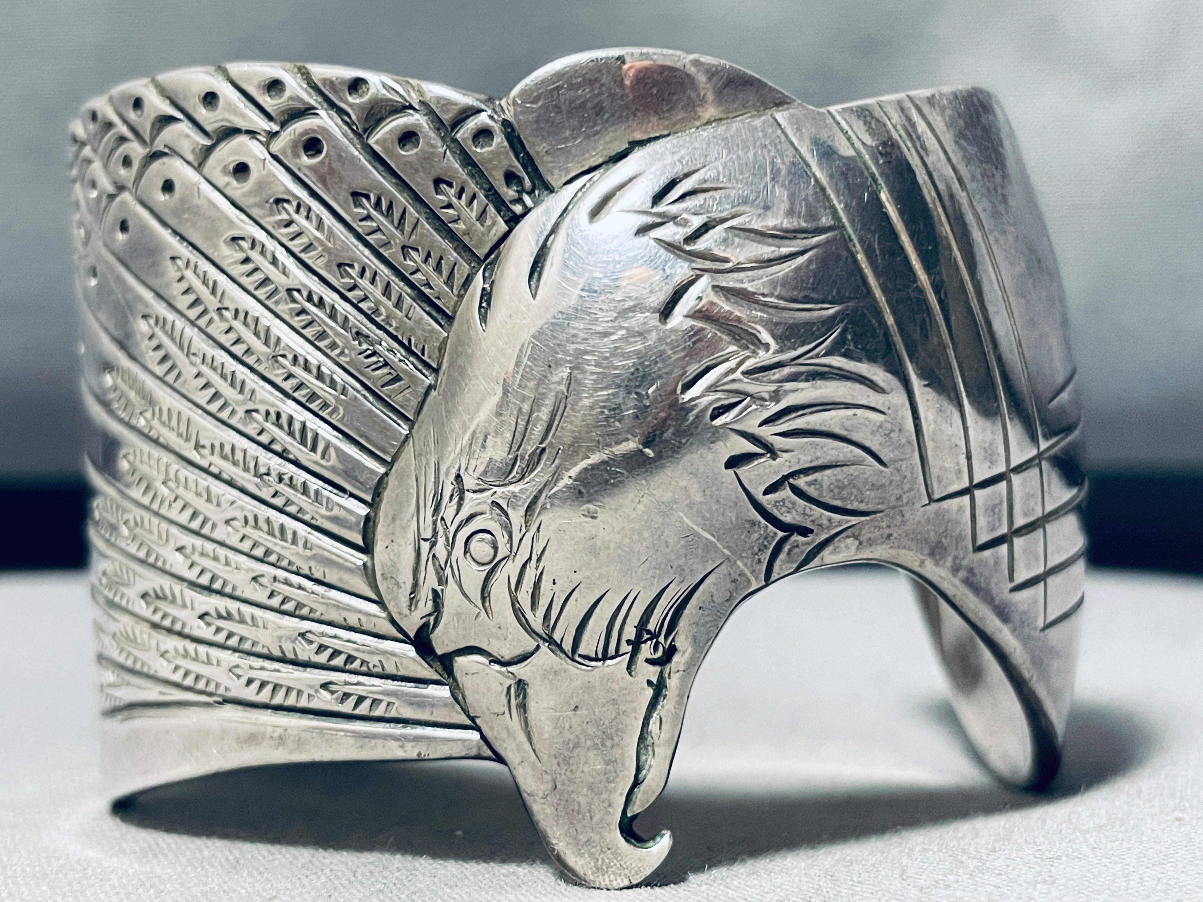 100 Gram Vintage Native American Navajo Hand Carved Eagle Sterling Silver Bracelet - Authentic Southwest Jewelry for Women & Men, Perfect for Boho Fashion, Gift Giving & Special Occasions